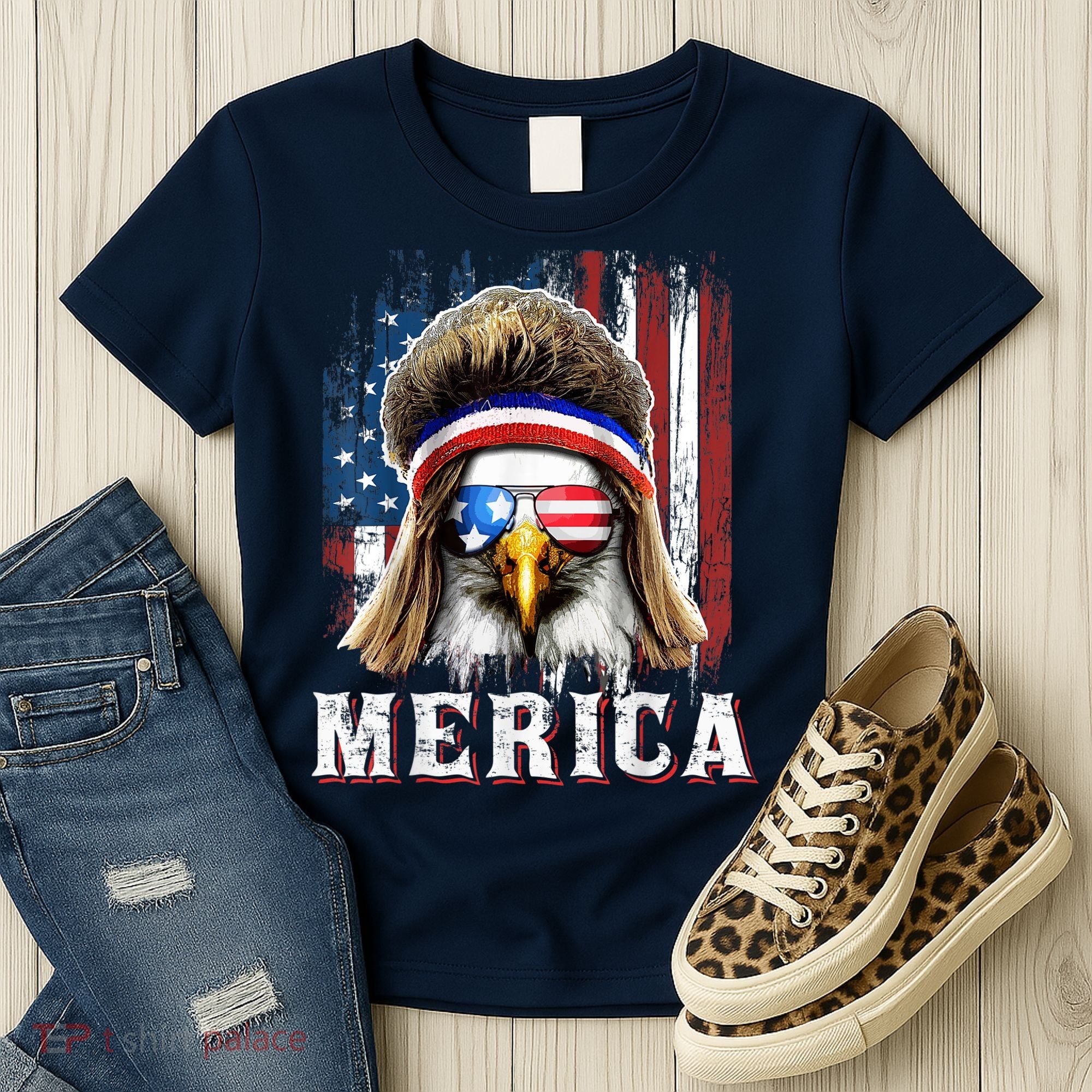 Merica Eagle Mullet 4th Of July American Flag Stars Stripes Women's T-Shirt