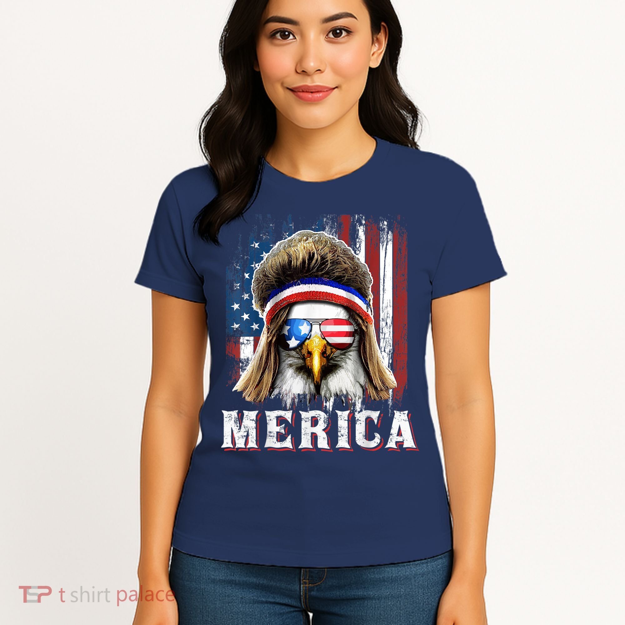 Merica Eagle Mullet 4th Of July American Flag Stars Stripes Women's T-Shirt