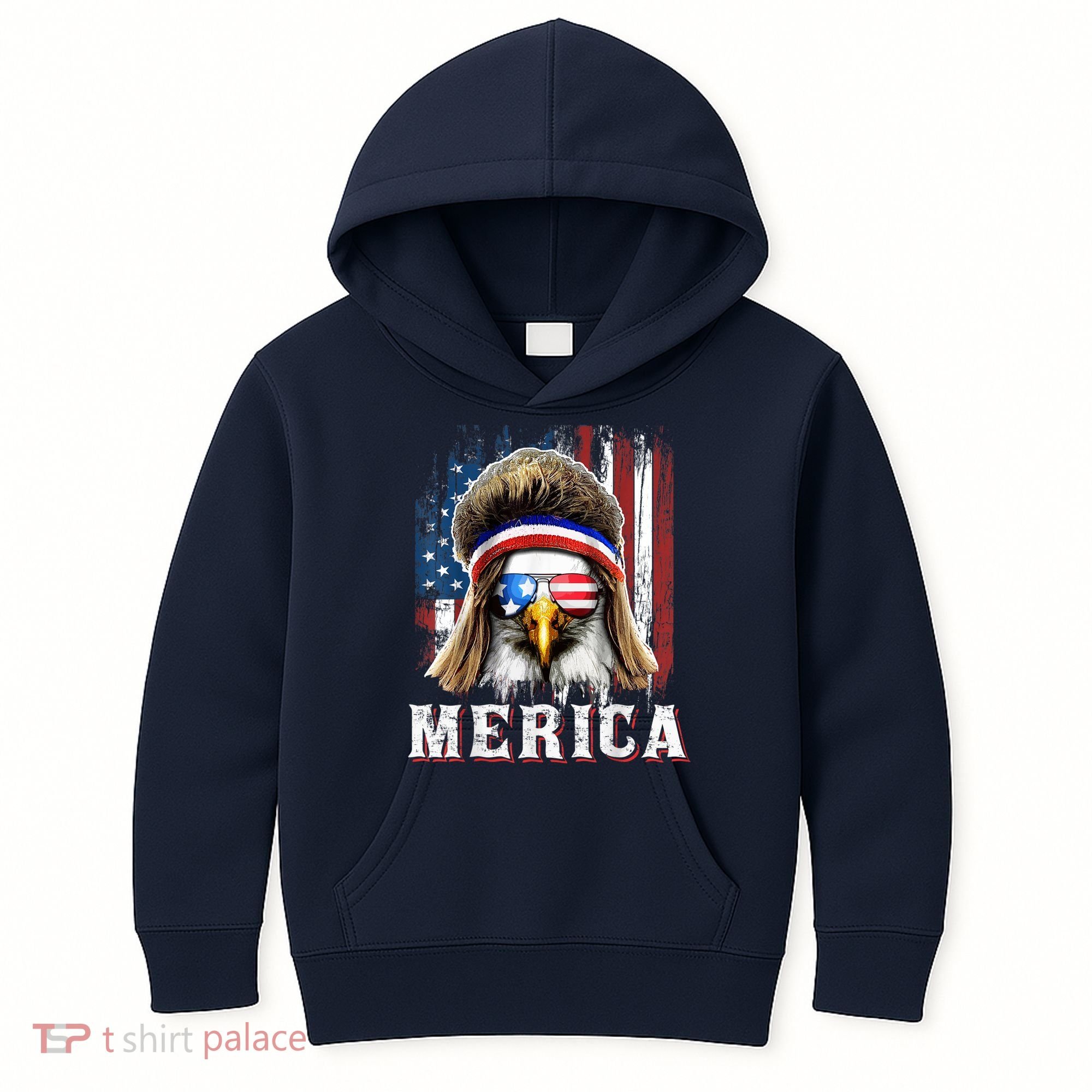 Merica Eagle Mullet 4th Of July American Flag Stars Stripes Kids Hoodie