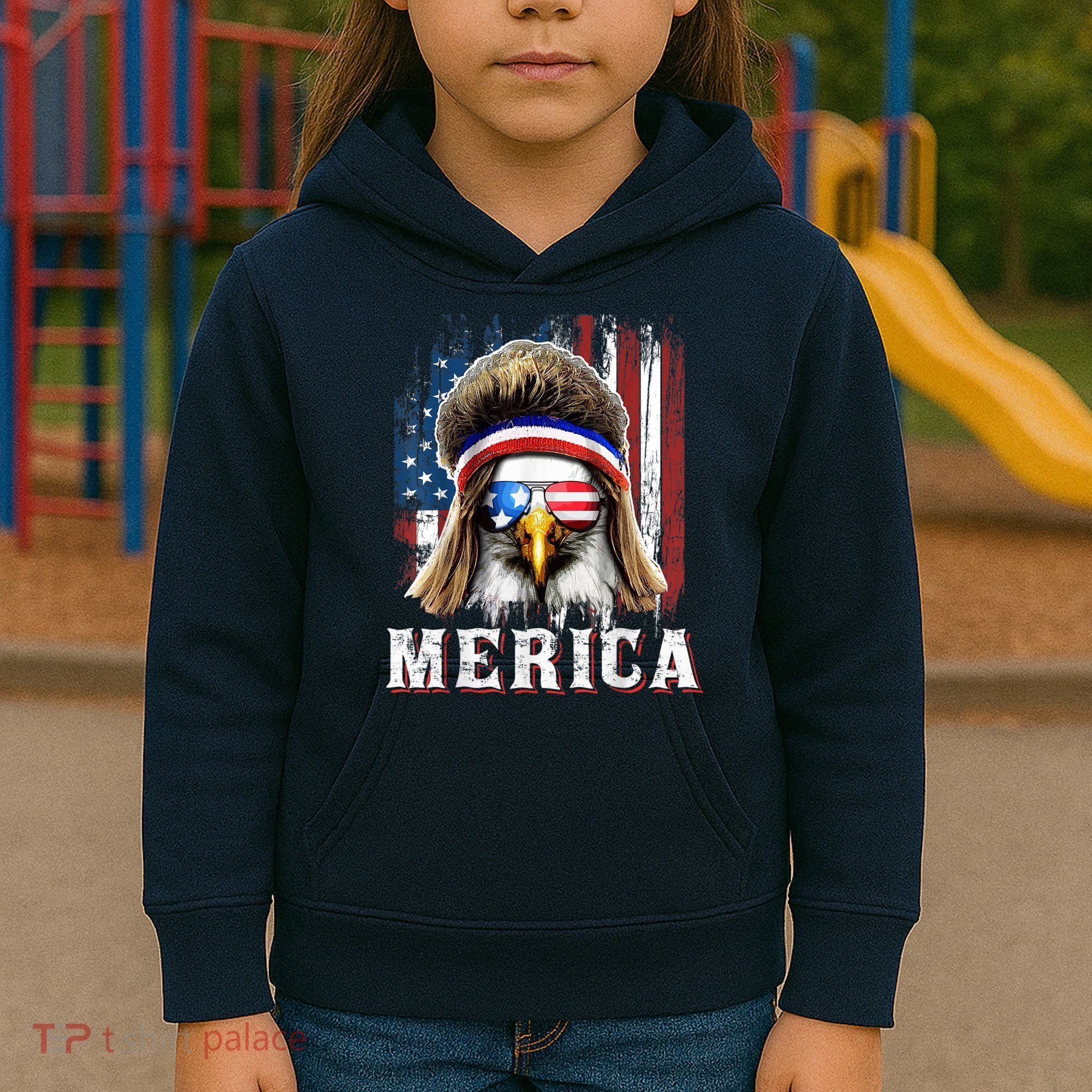Merica Eagle Mullet 4th Of July American Flag Stars Stripes Kids Hoodie