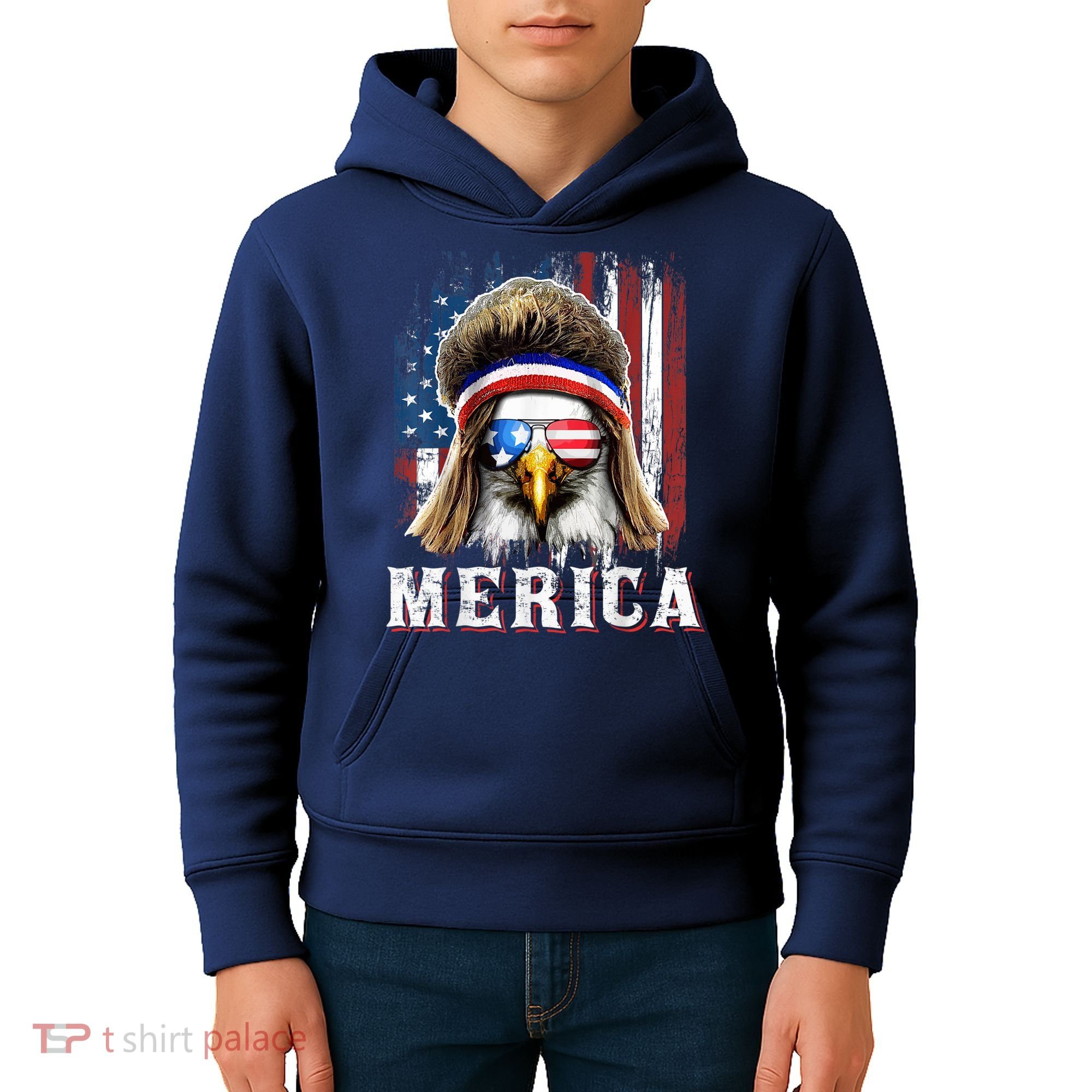 Merica Eagle Mullet 4th Of July American Flag Stars Stripes Kids Hoodie