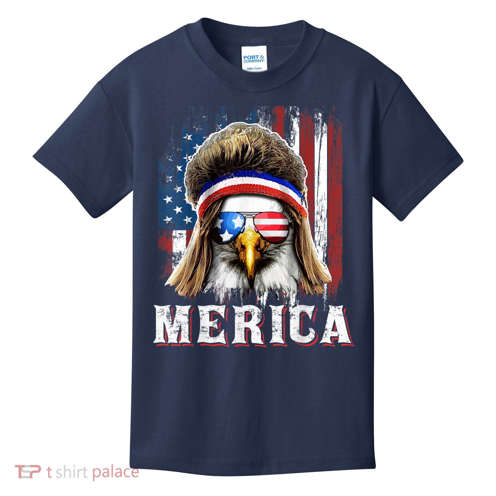 Merica Eagle Mullet 4th Of July American Flag Stars Stripes Kids T-Shirt