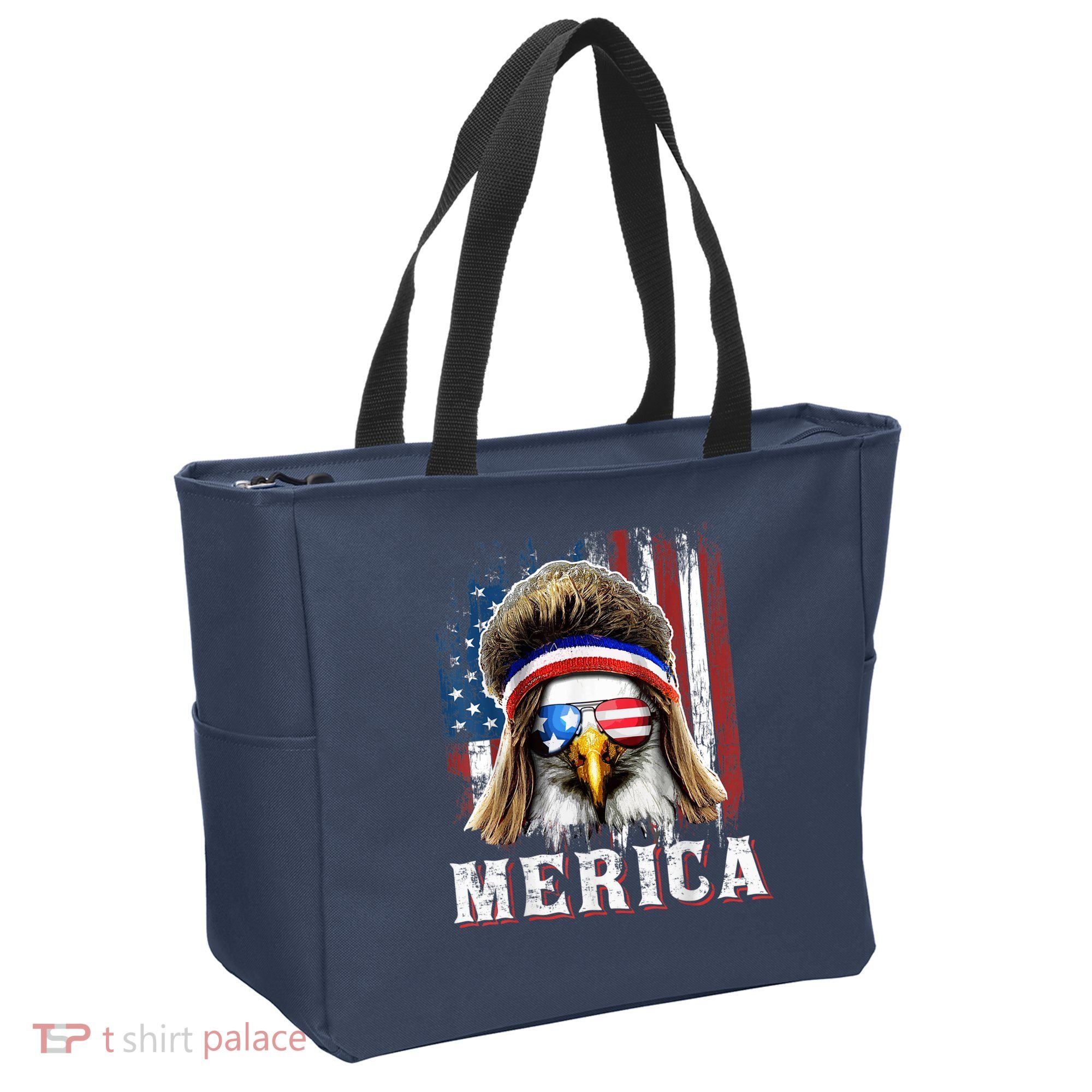 Merica Eagle Mullet 4th Of July American Flag Stars Stripes Tote Bag