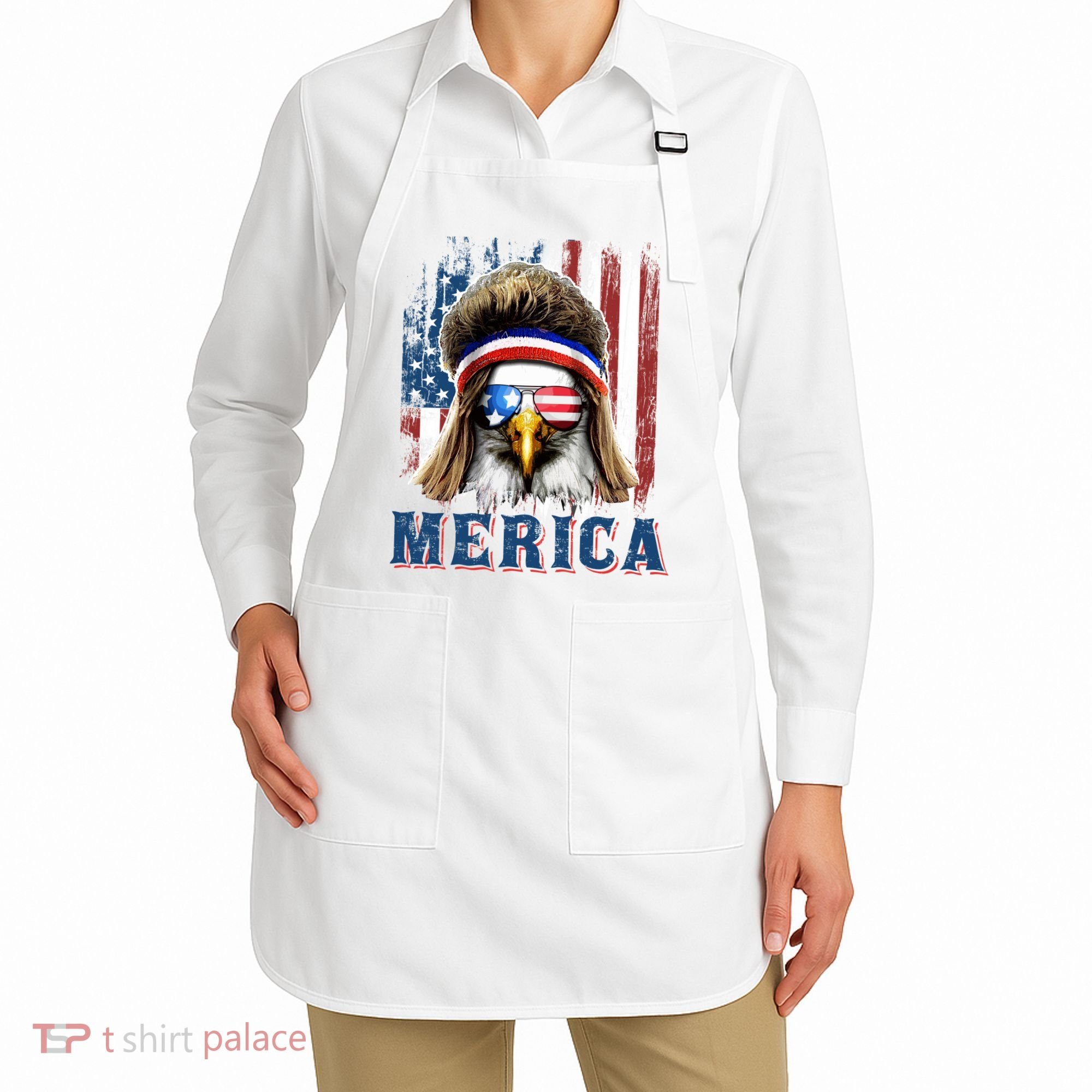 Merica Eagle Mullet Shirt 4th Of July American Flag Apron