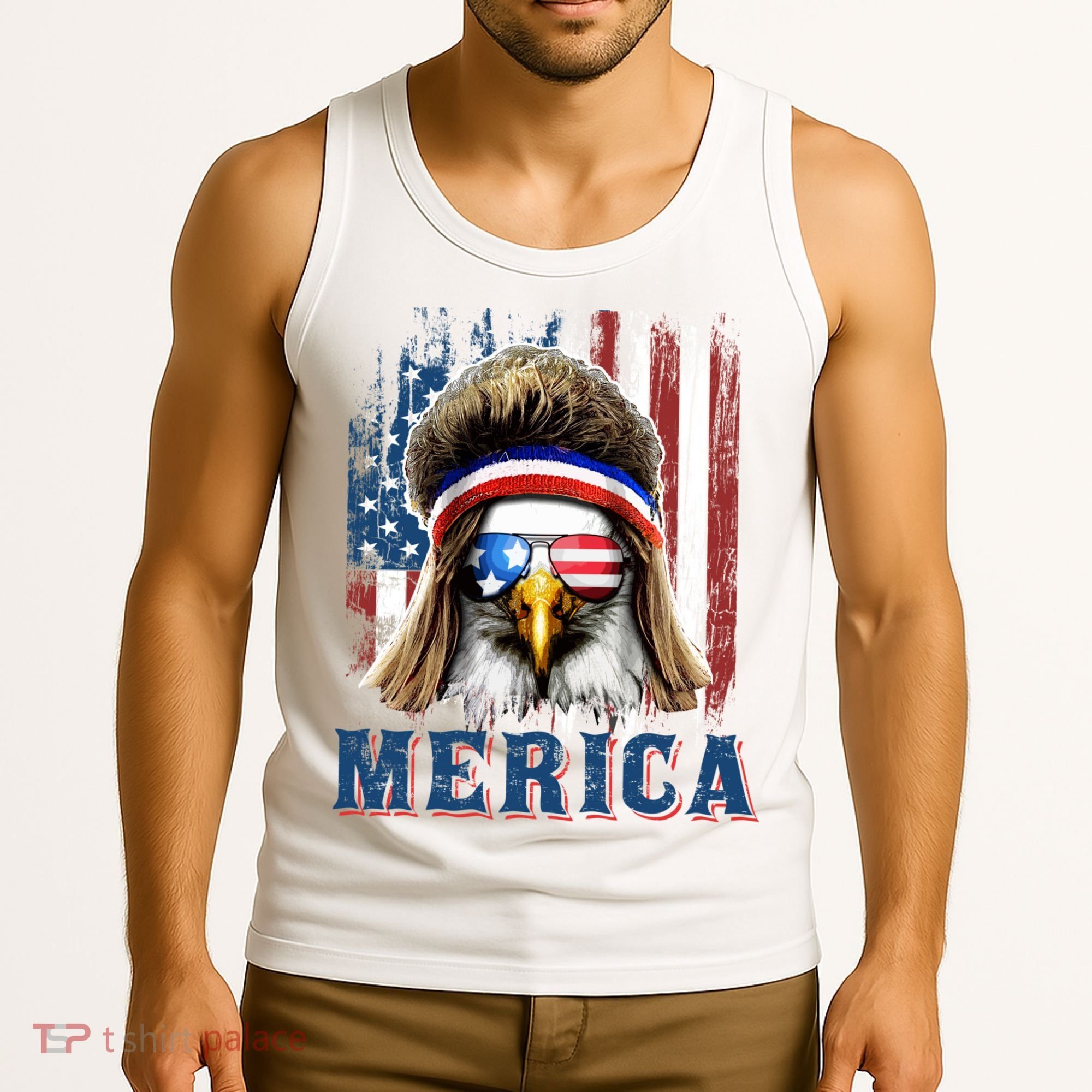 Merica Eagle Mullet Shirt 4th Of July American Flag Tank Top