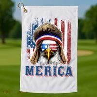 Merica Eagle Mullet Shirt 4th Of July American Flag Golf Towel thumb 1