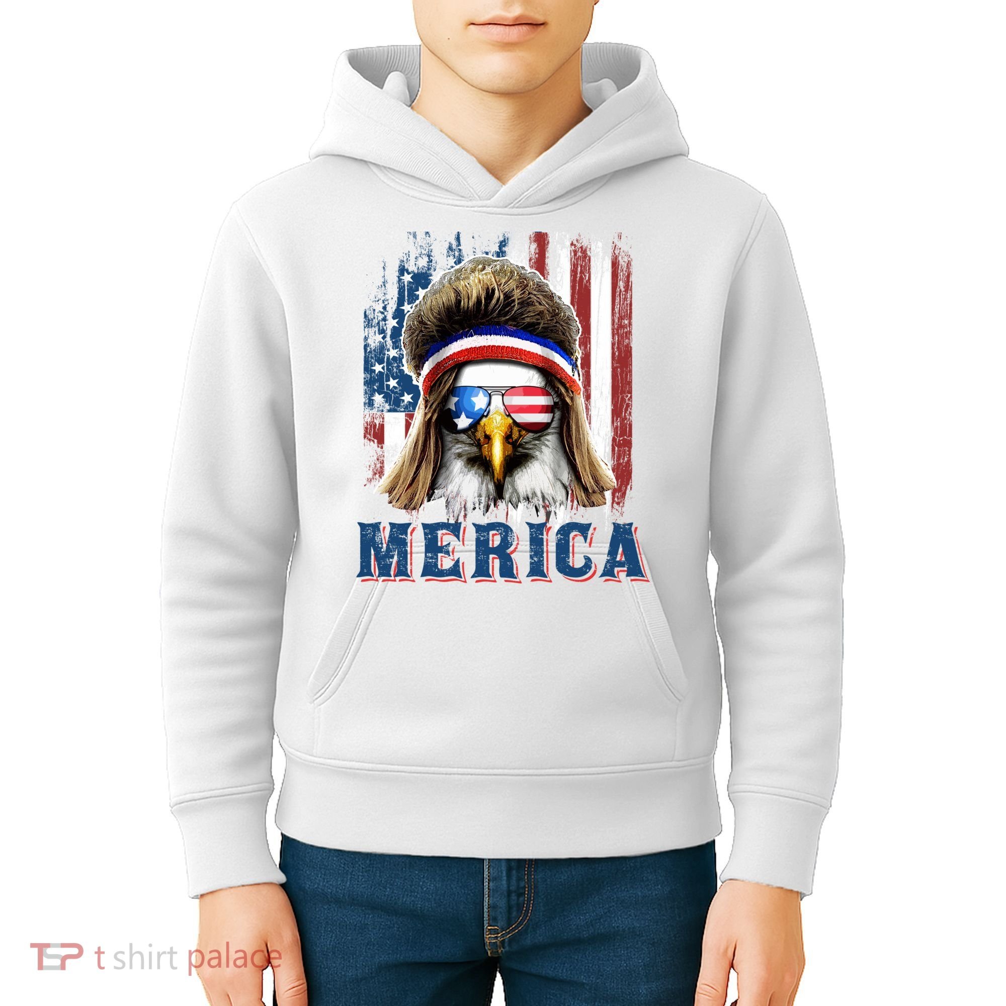 Merica Eagle Mullet Shirt 4th Of July American Flag Kids Hoodie