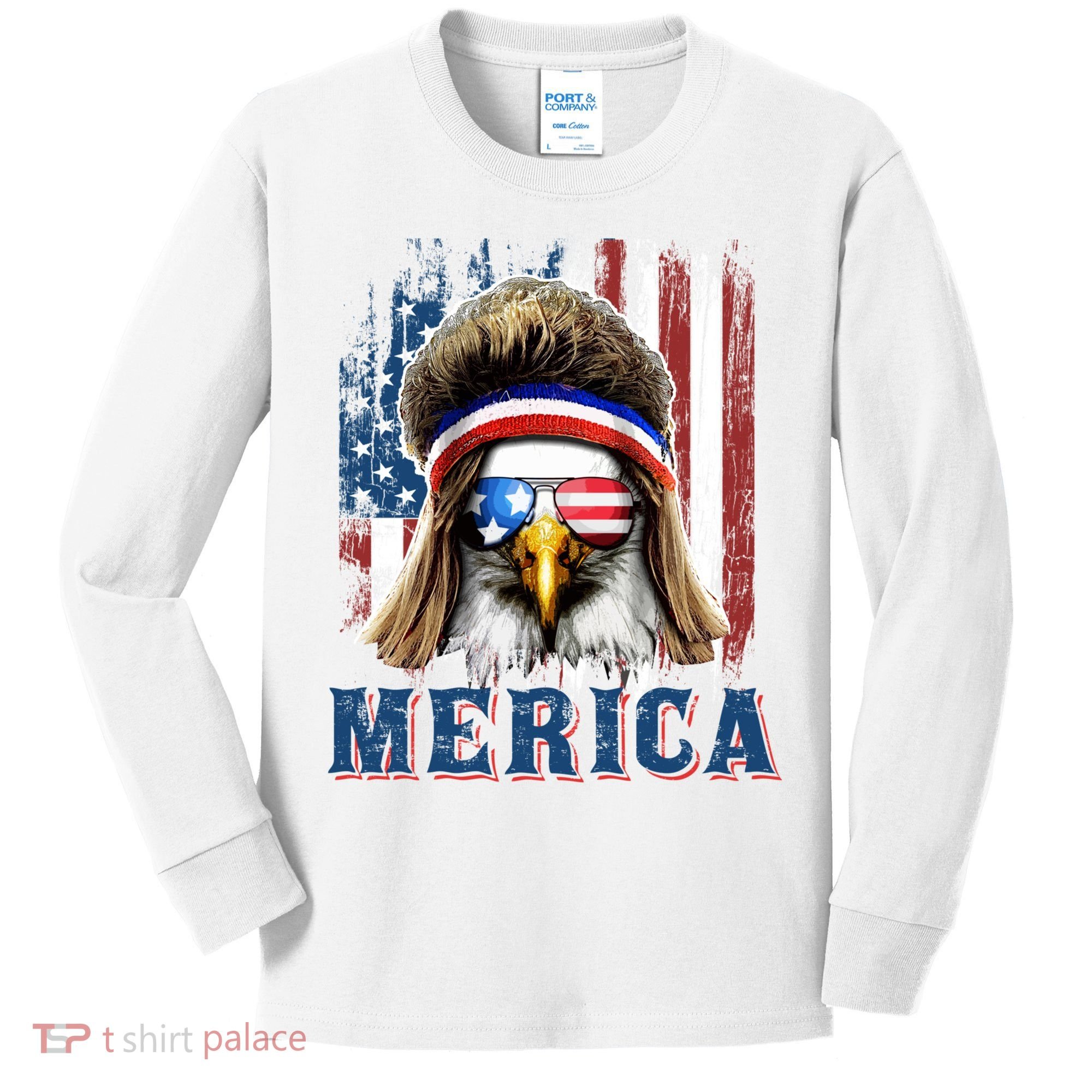 Merica Eagle Mullet Shirt 4th Of July American Flag Kids Long Sleeve Shirt