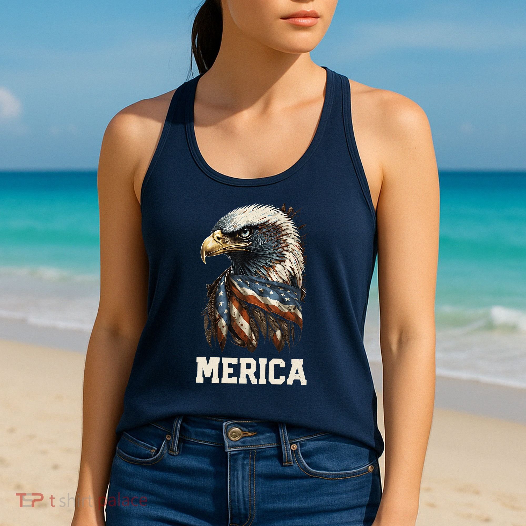 Merica Eagle Mullet 4th of July Wo American Flag USA Women's Tank Top