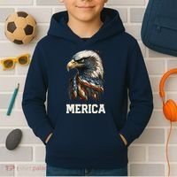 Merica Eagle Mullet 4th of July Wo American Flag USA Kids Hoodie thumb 2
