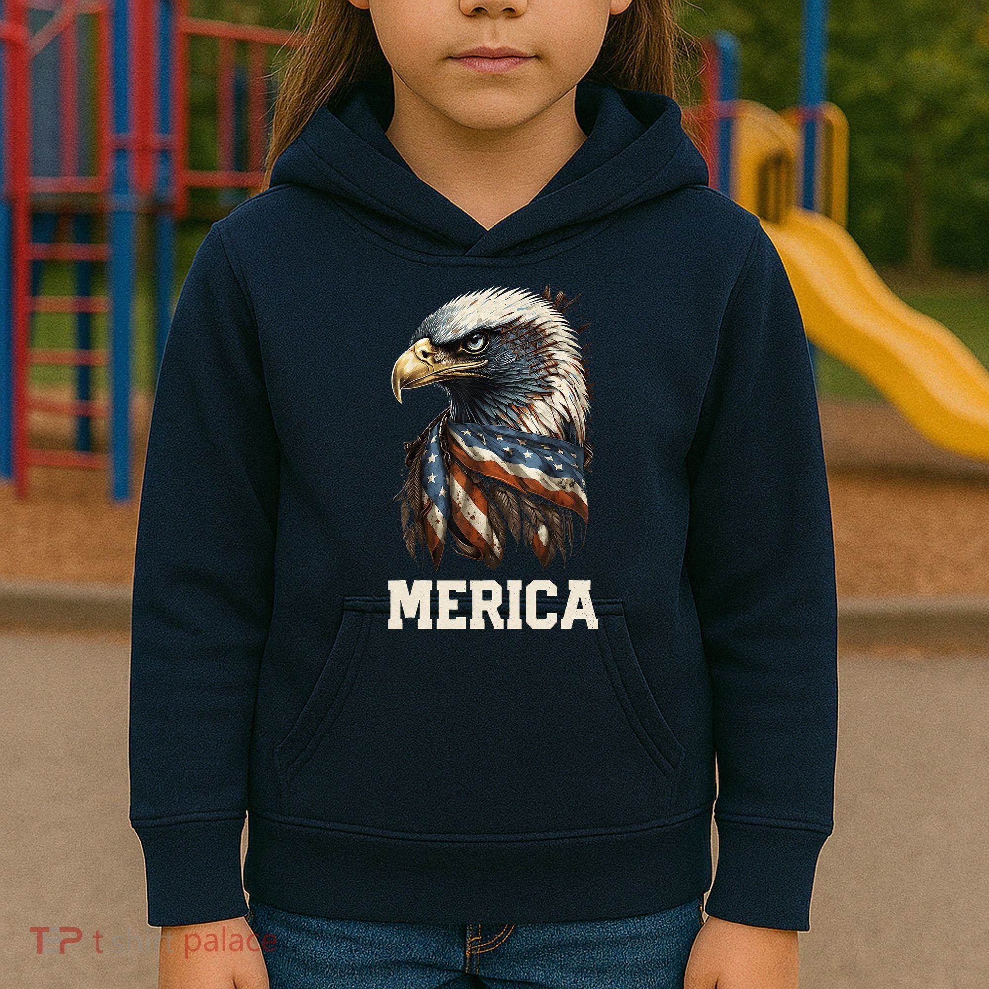 Merica Eagle Mullet 4th of July Wo American Flag USA Kids Hoodie