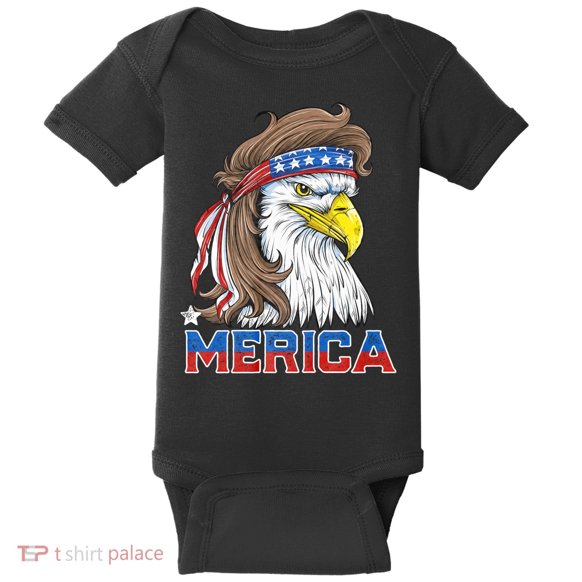 Merica Eagle Mullet 4th Of July American Flag Usa Baby Bodysuit