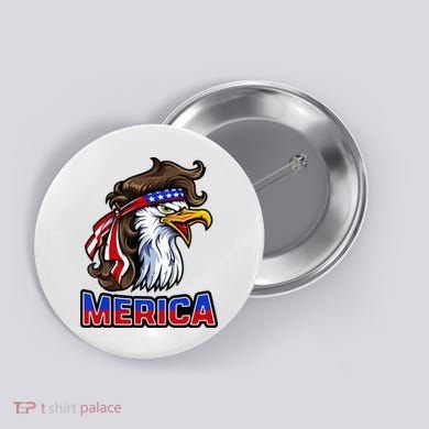 Merica Eagle Mullet 4th Of July American Flag Button