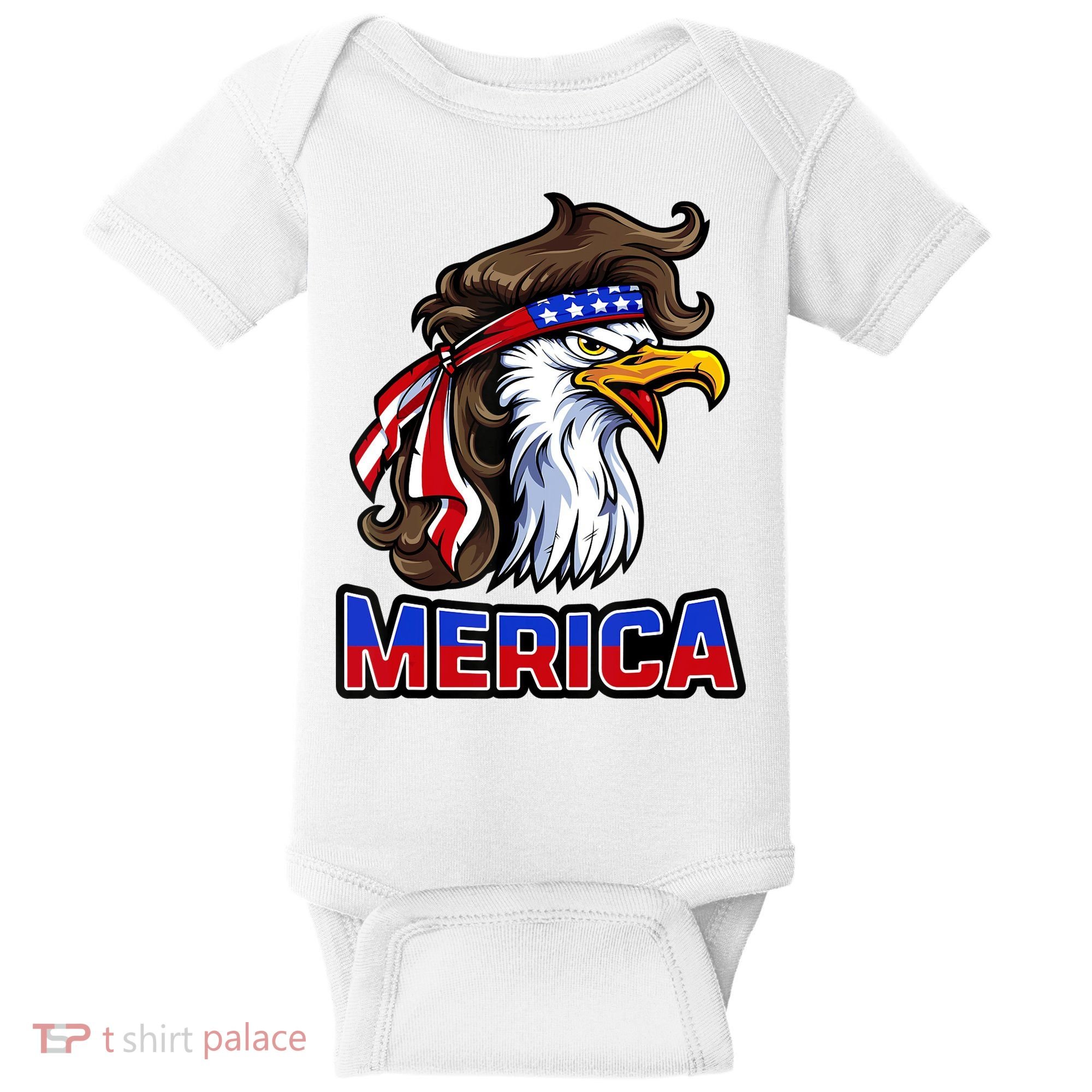 Merica Eagle Mullet 4th Of July American Flag Baby Bodysuit