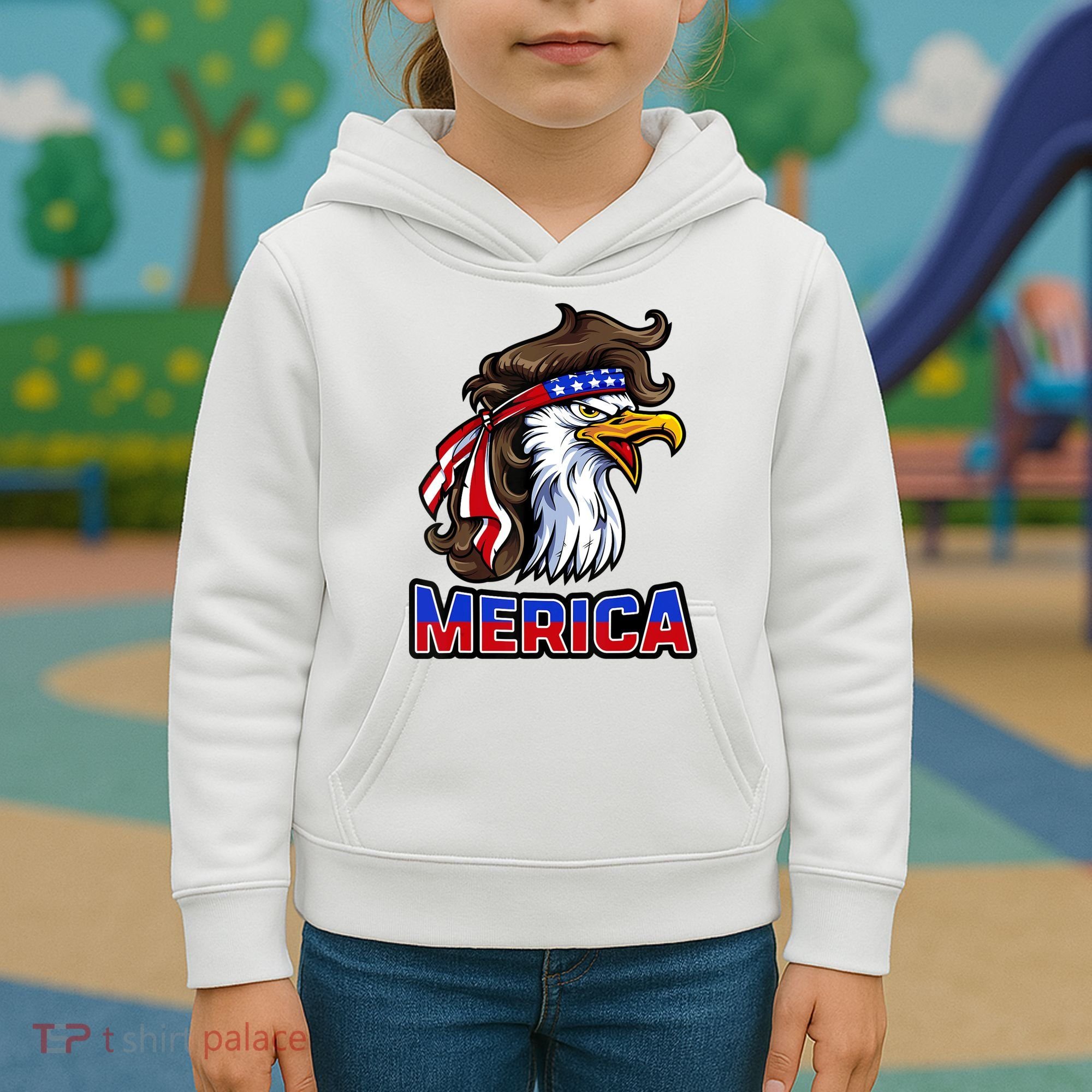 Merica Eagle Mullet 4th Of July American Flag Kids Hoodie