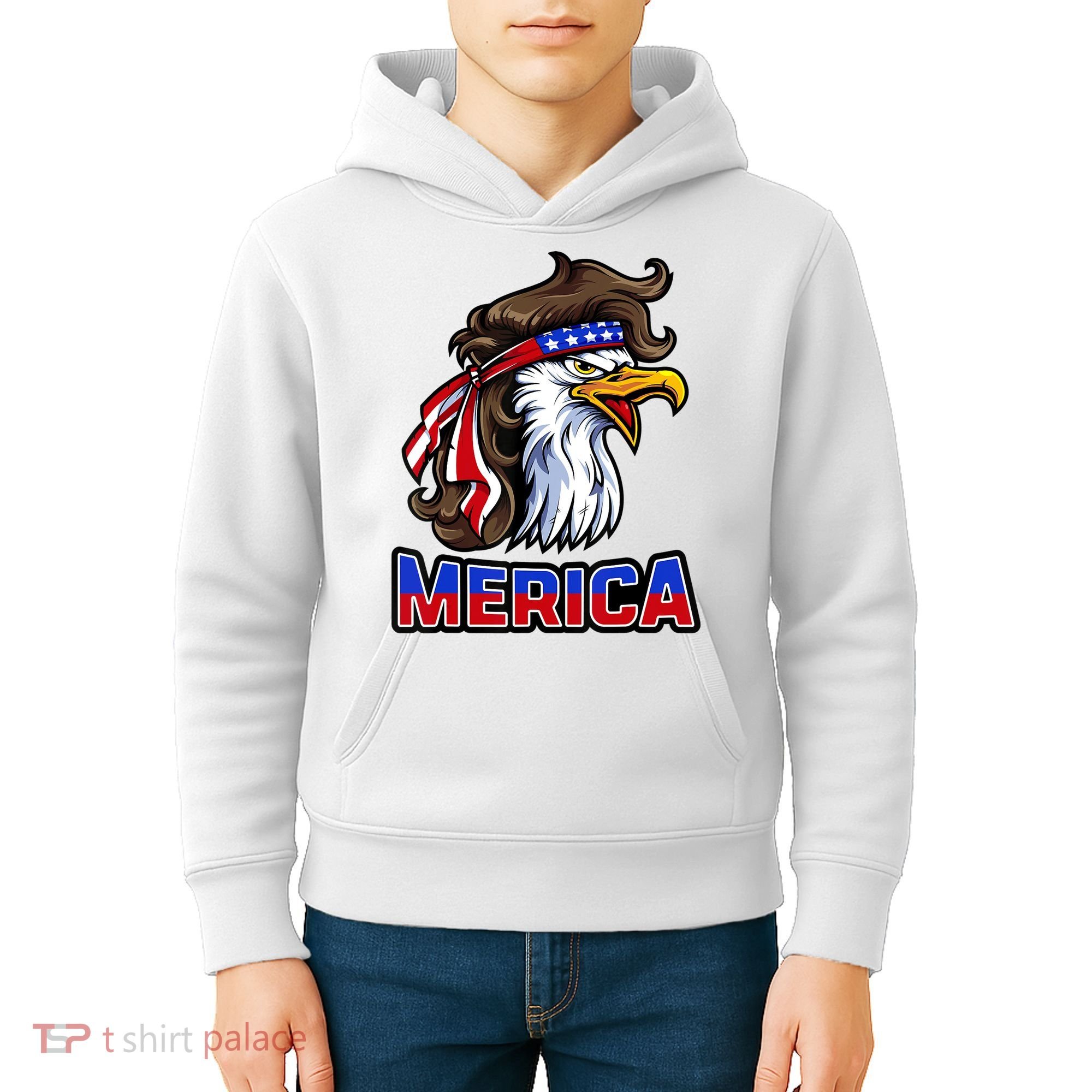 Merica Eagle Mullet 4th Of July American Flag Kids Hoodie