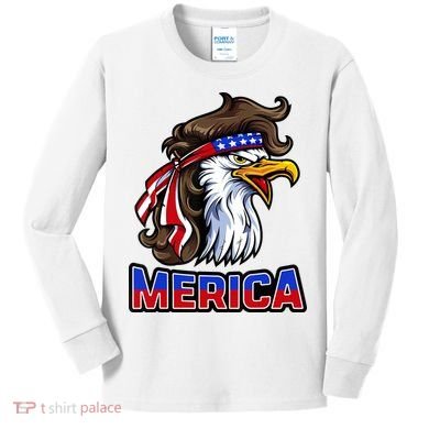 Merica Eagle Mullet 4th Of July American Flag Kids Long Sleeve Shirt