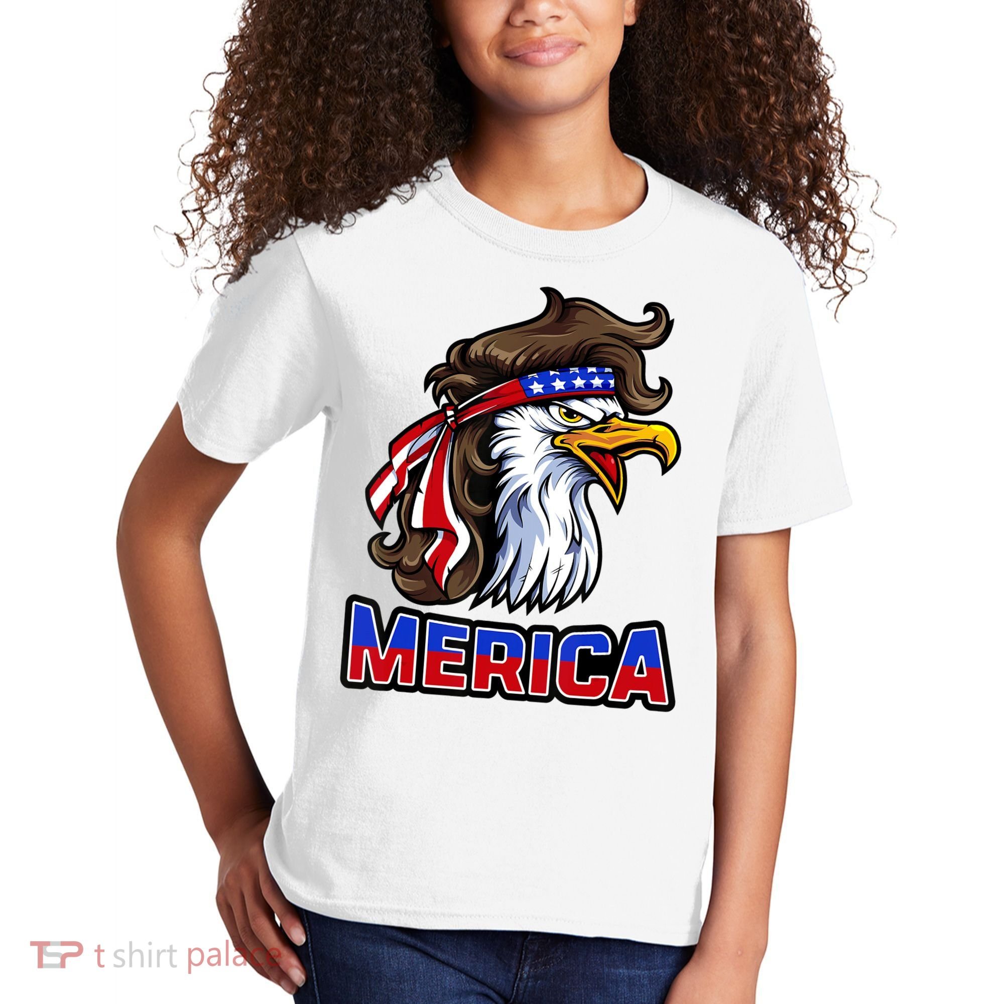 Merica Eagle Mullet 4th Of July American Flag Kids T-Shirt