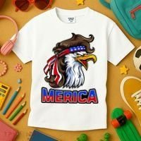 Merica Eagle Mullet 4th Of July American Flag Kids T-Shirt thumb 3