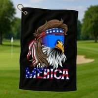 Merica Eagle Mullet Shirt American Flag USA Men 4th Of July Golf Towel thumb 1