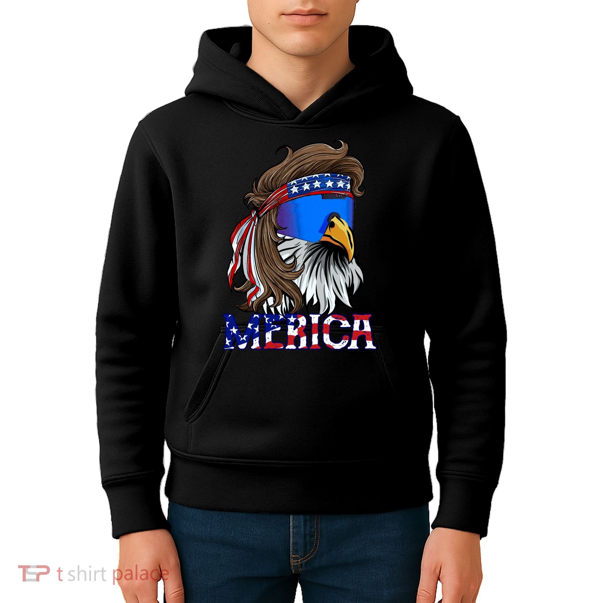 Merica Eagle Mullet Shirt American Flag USA Men 4th Of July Kids Hoodie