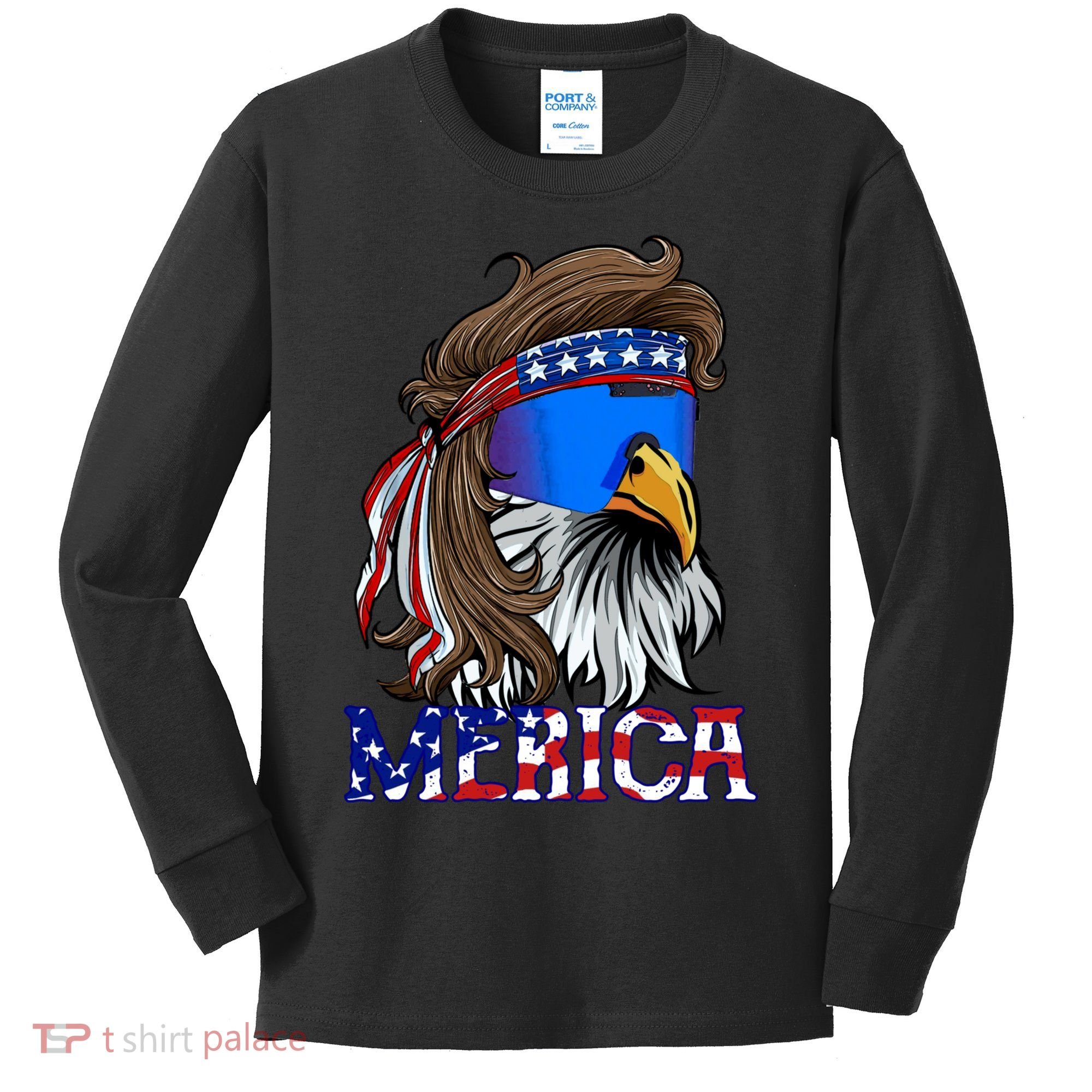 Merica Eagle Mullet Shirt American Flag USA Men 4th Of July Kids Long Sleeve Shirt
