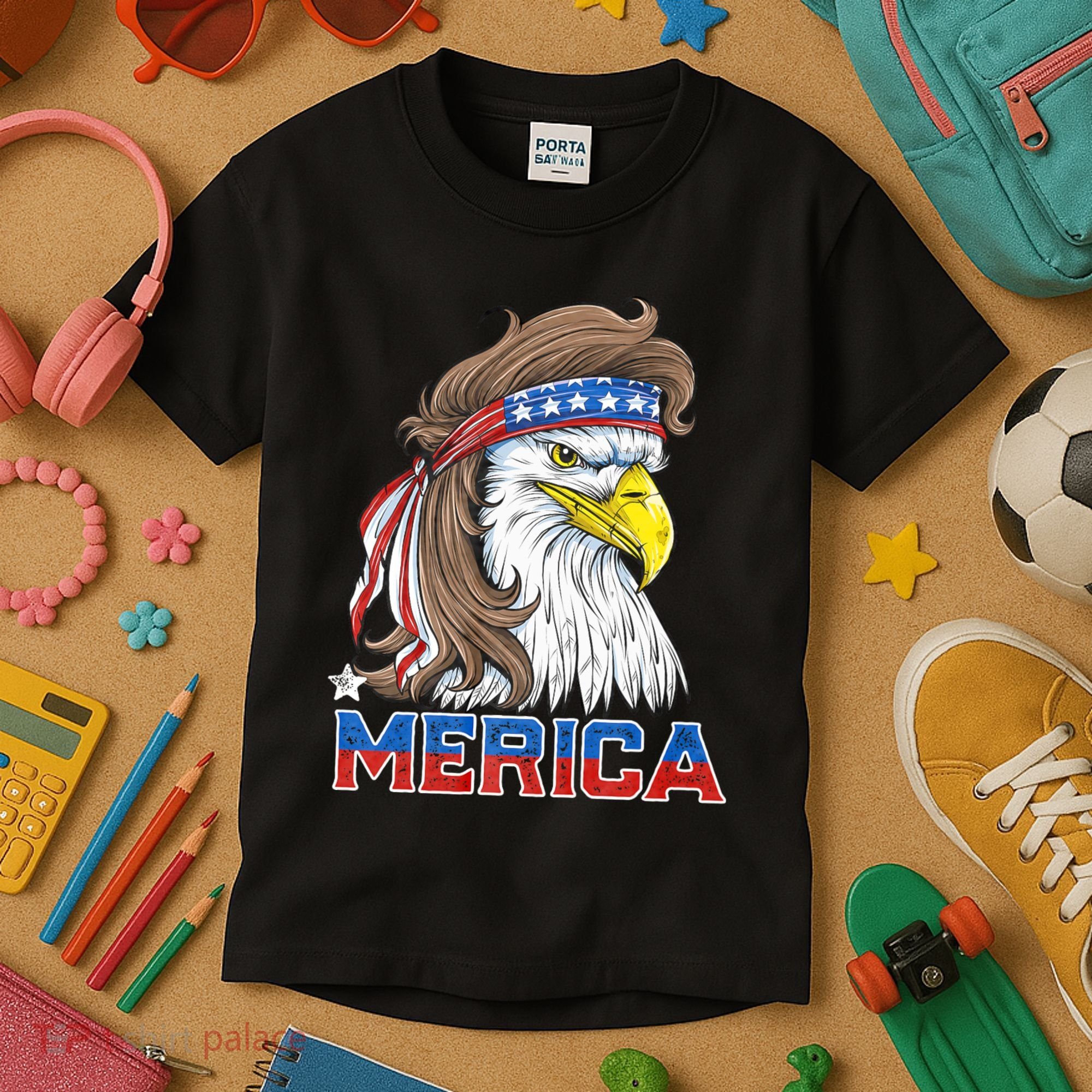 Merica Eagle Mullet 4th Of July American Flag Usa Kids T-Shirt