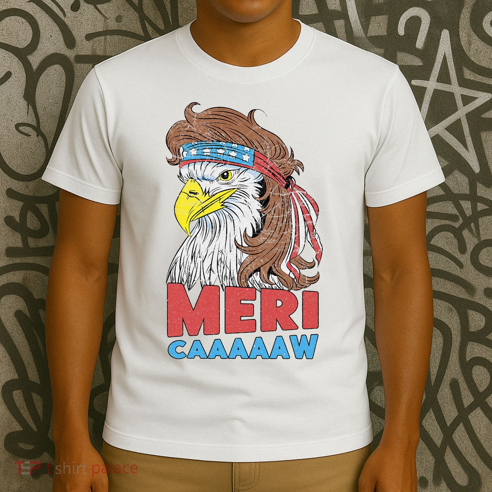 mericaaaaaw Eagle Mullet 4th Of July USA American Flag T-Shirt