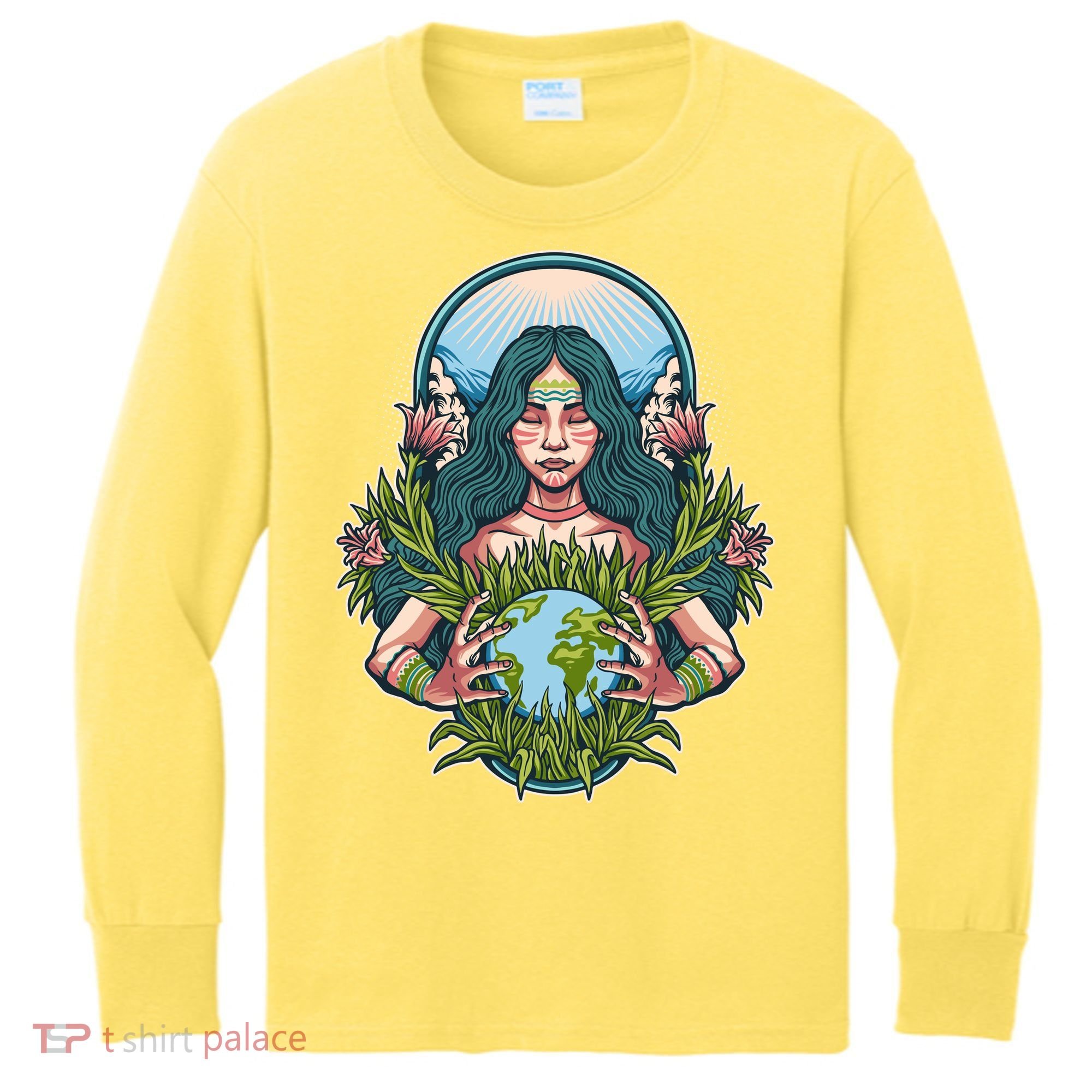 Mother Earth Native American Earth Day Kids Long Sleeve Shirt