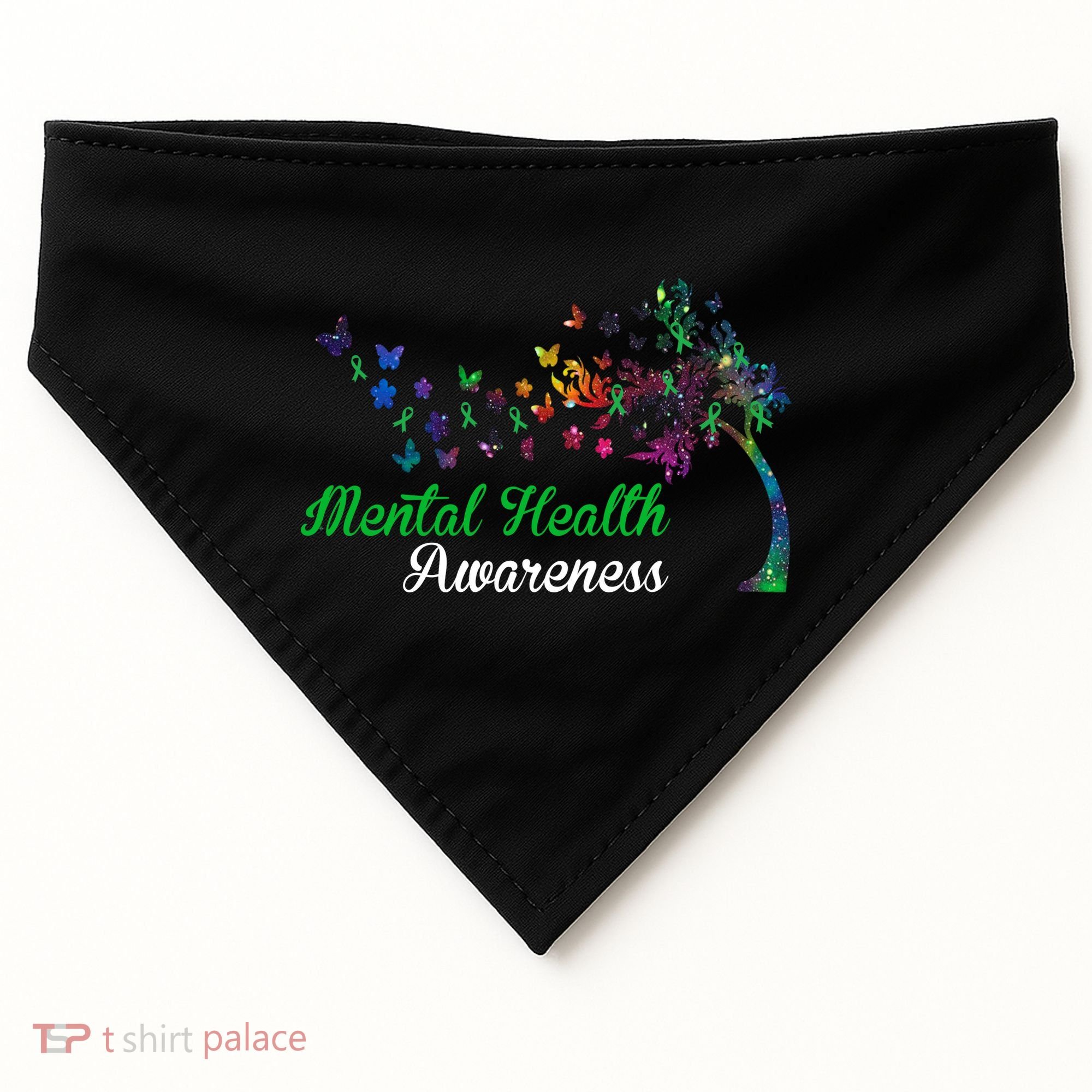 Mental Health Awareness Butterfly Tree USA-Made Doggie Bandana