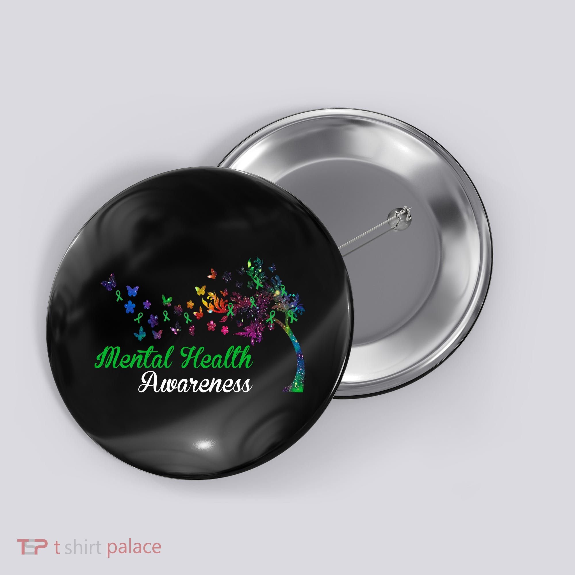 Mental Health Awareness Butterfly Tree Button