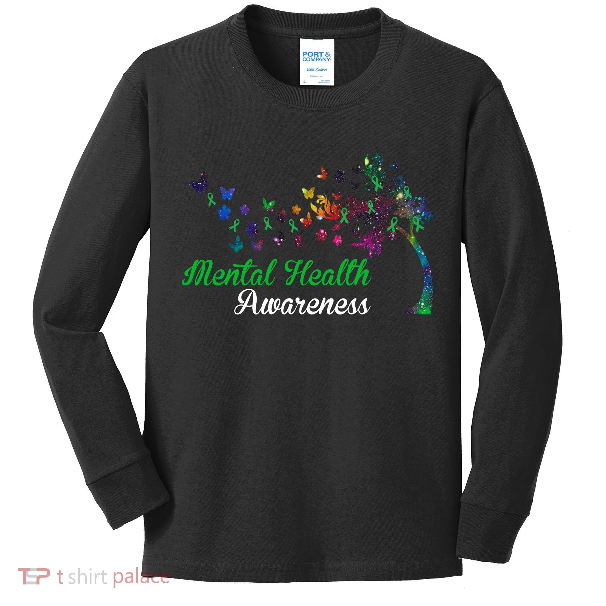 Mental Health Awareness Butterfly Tree Kids Long Sleeve Shirt