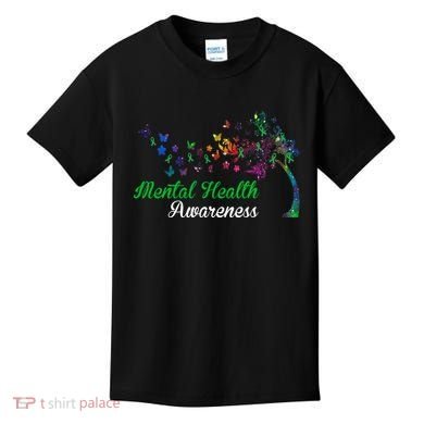 Mental Health Awareness Butterfly Tree Kids T-Shirt