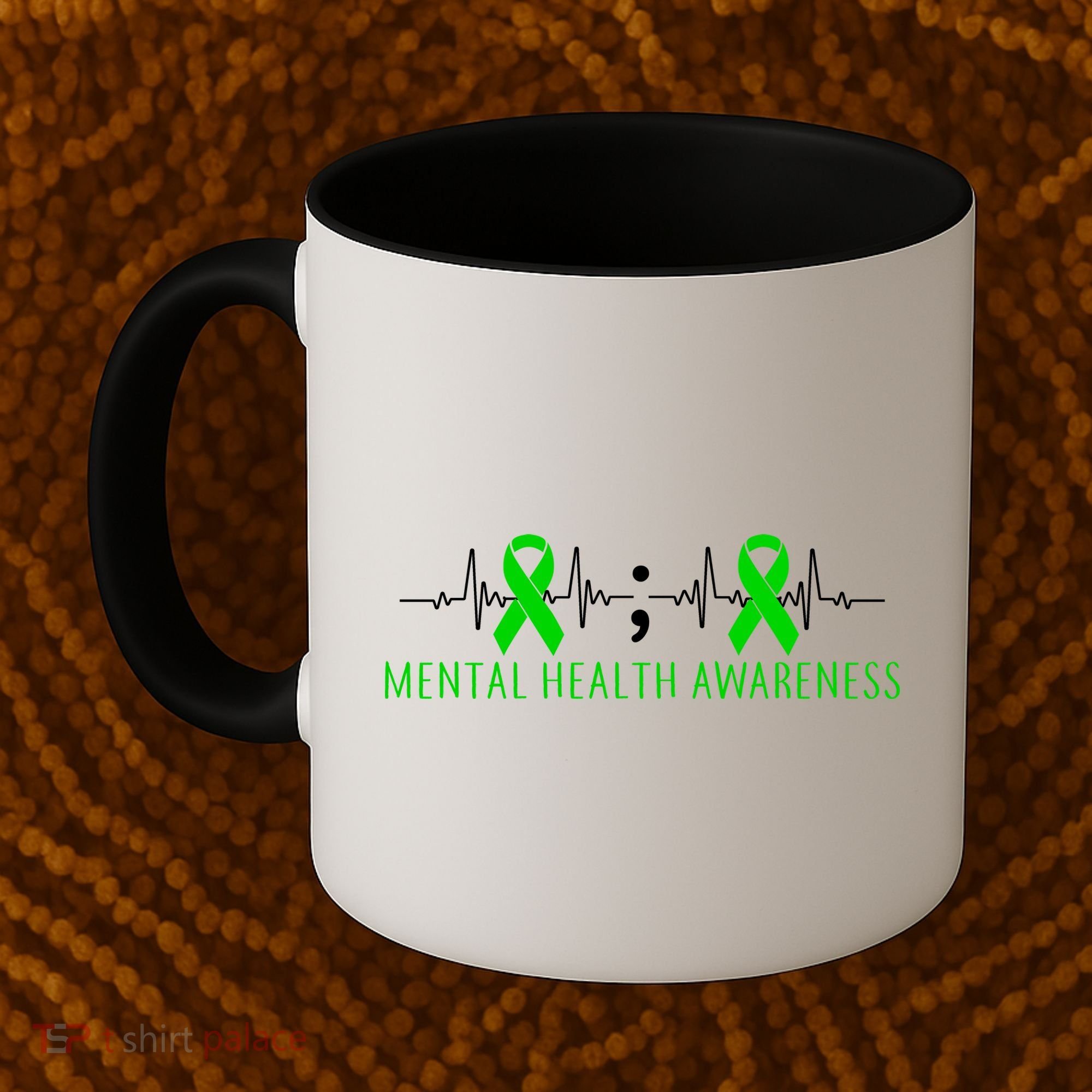 Mental Health Awareness Pulse Ribbon Coffee Mug