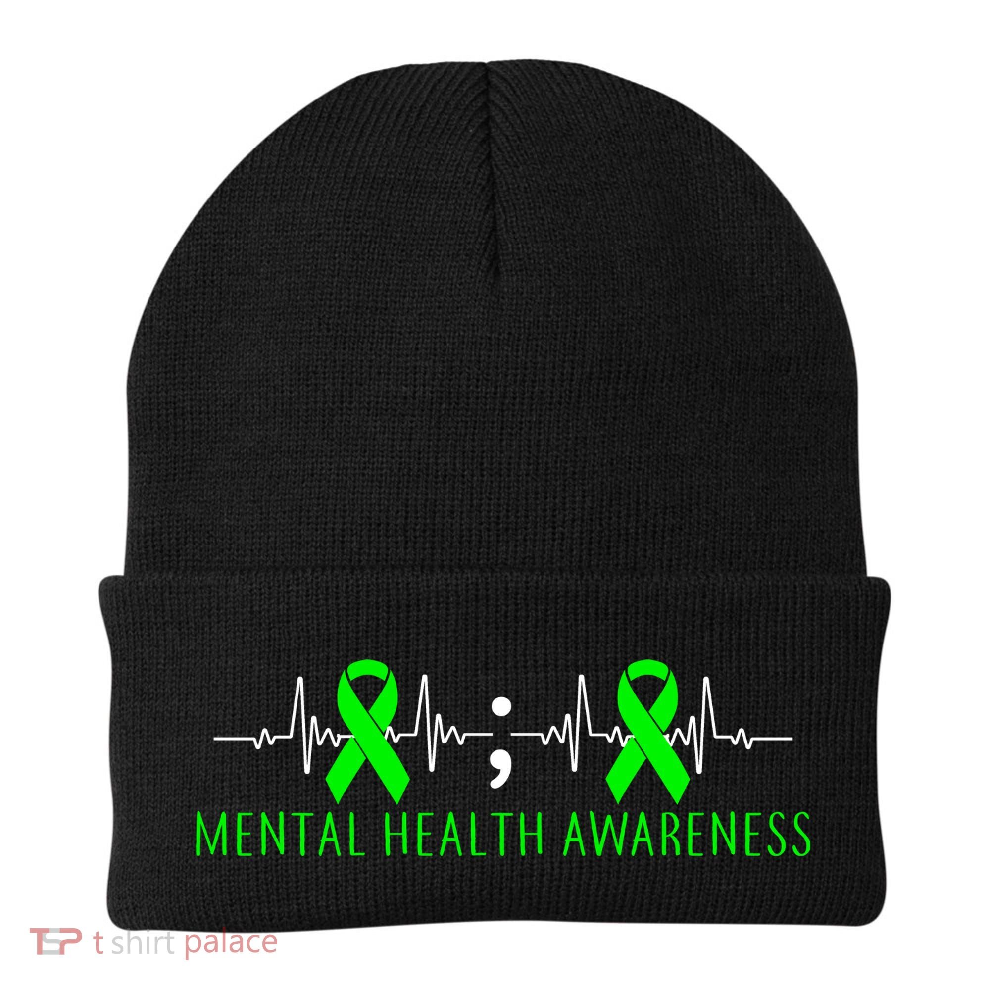 Mental Health Awareness Pulse Ribbon Beanie