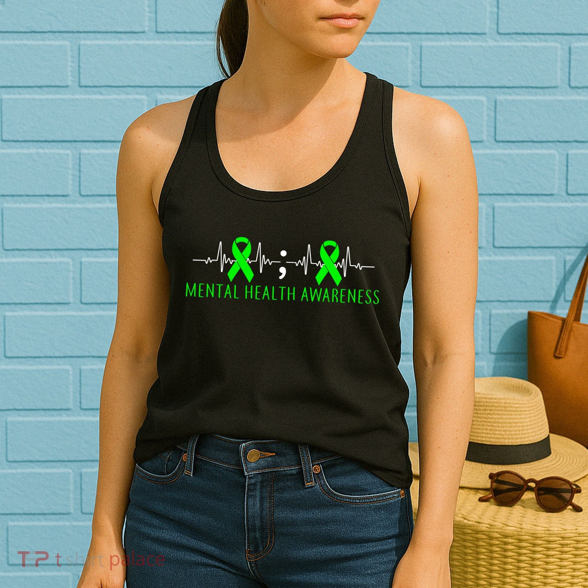 Mental Health Awareness Pulse Ribbon Women's Tank Top