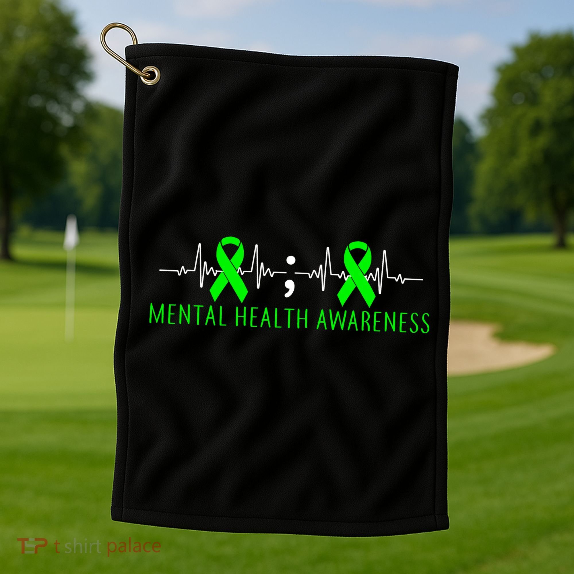 Mental Health Awareness Pulse Ribbon Golf Towel
