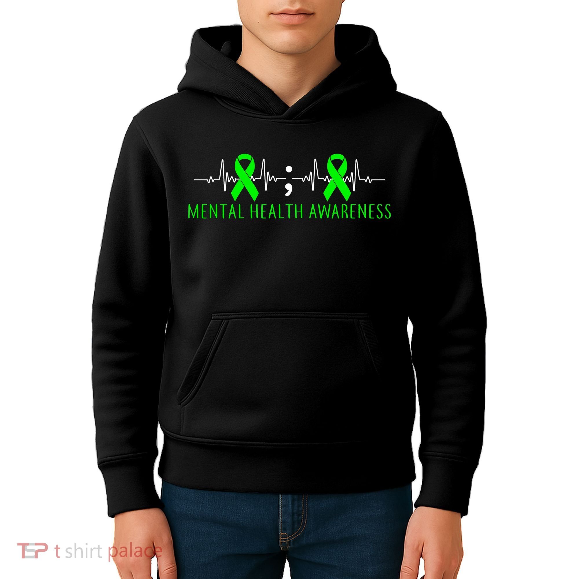 Mental Health Awareness Pulse Ribbon Kids Hoodie