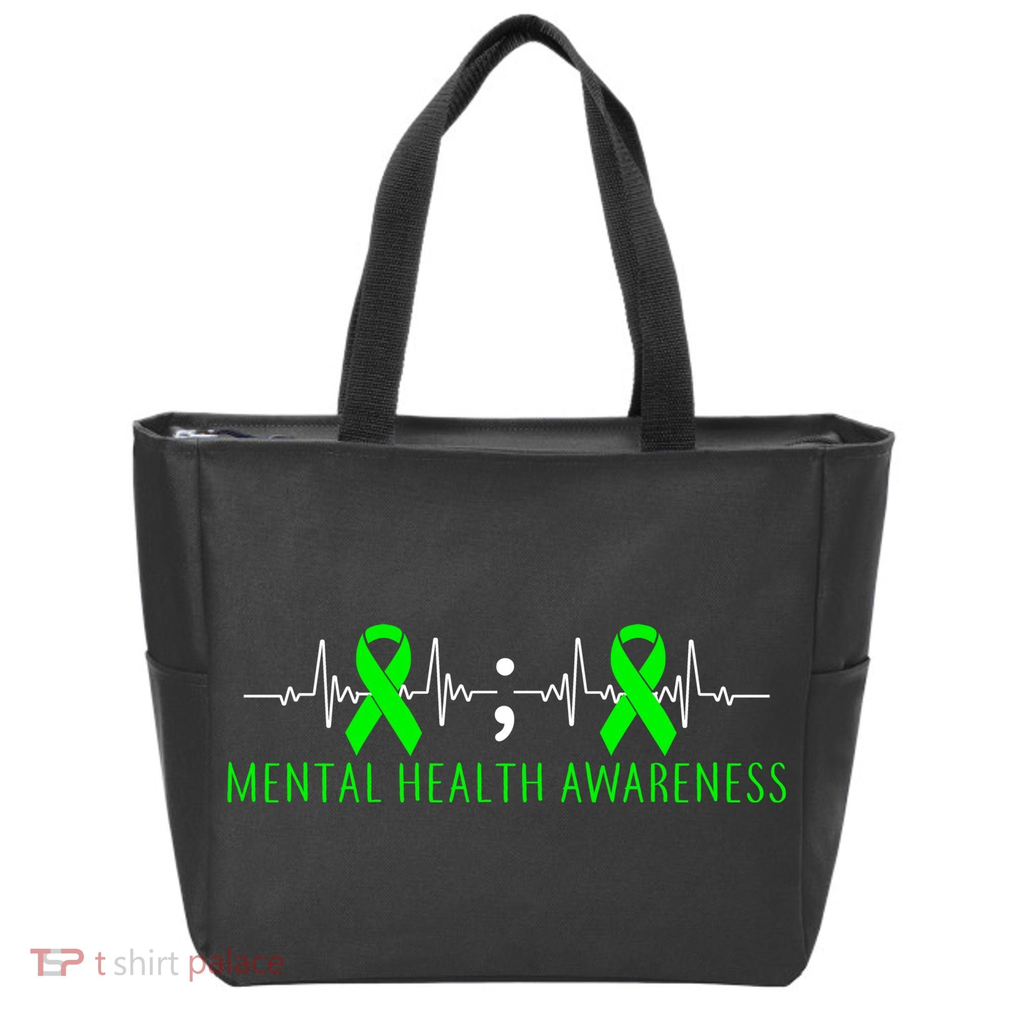 Mental Health Awareness Pulse Ribbon Tote Bag