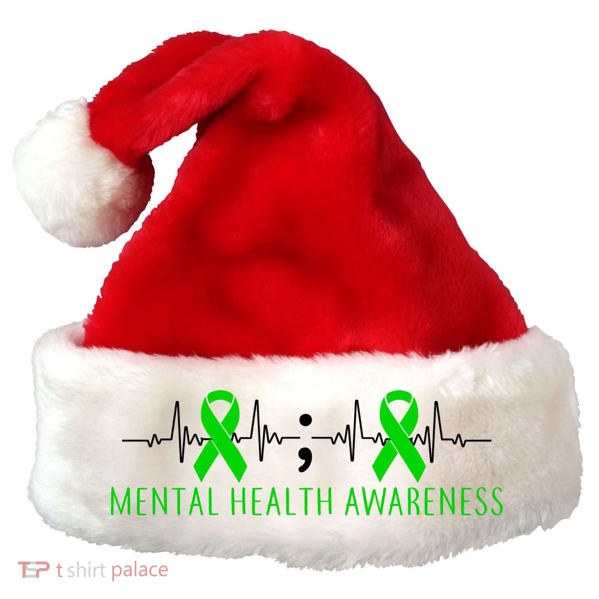 Mental Health Awareness Pulse Ribbon Santa Hat