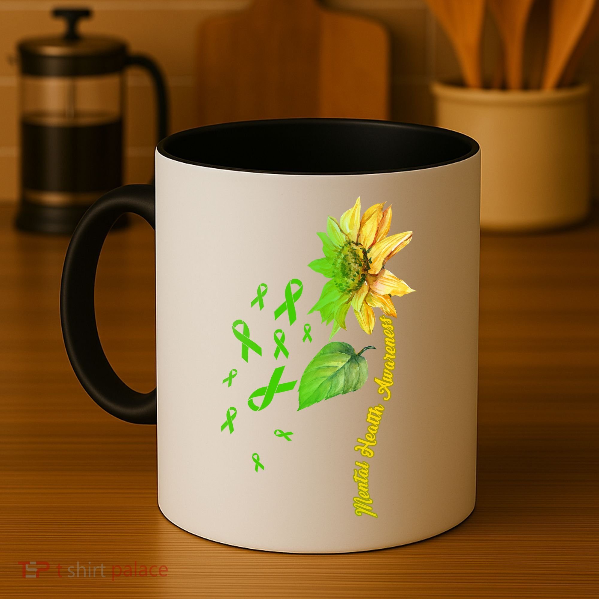 Mental Health Awareness Sunflower Ribbon Coffee Mug