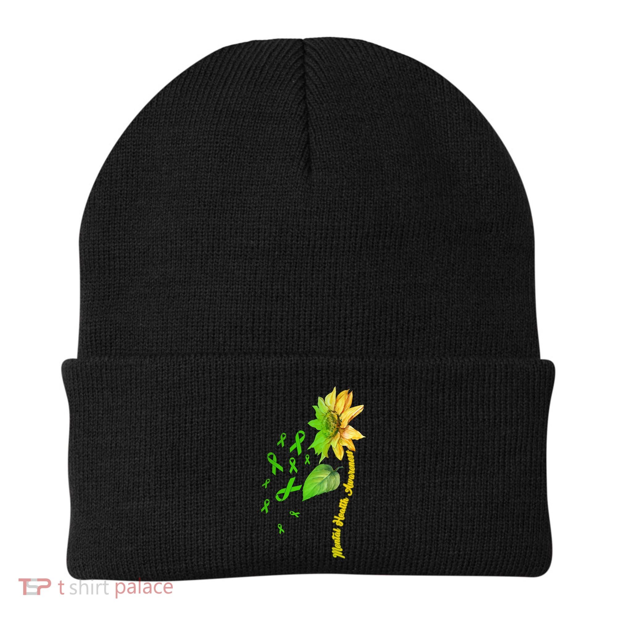 Mental Health Awareness Sunflower Ribbon Beanie