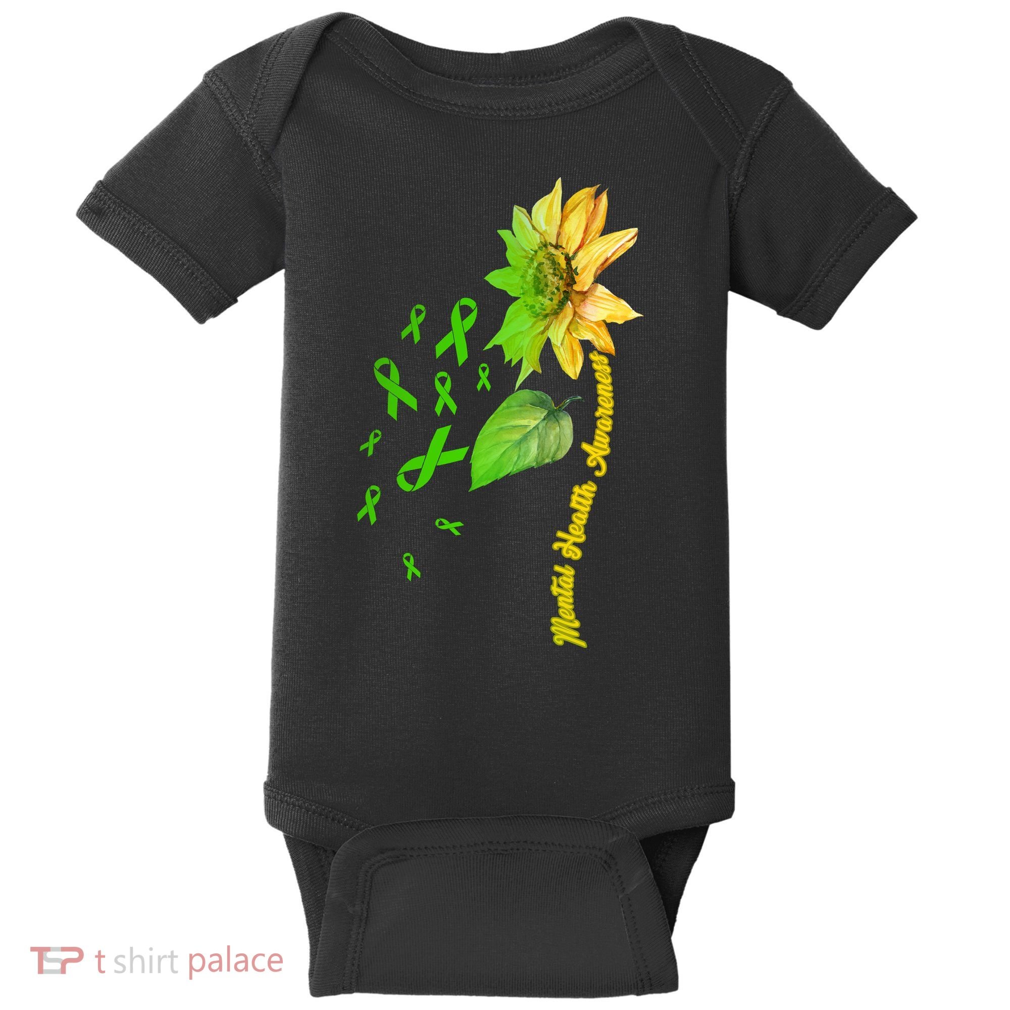 Mental Health Awareness Sunflower Ribbon Baby Bodysuit