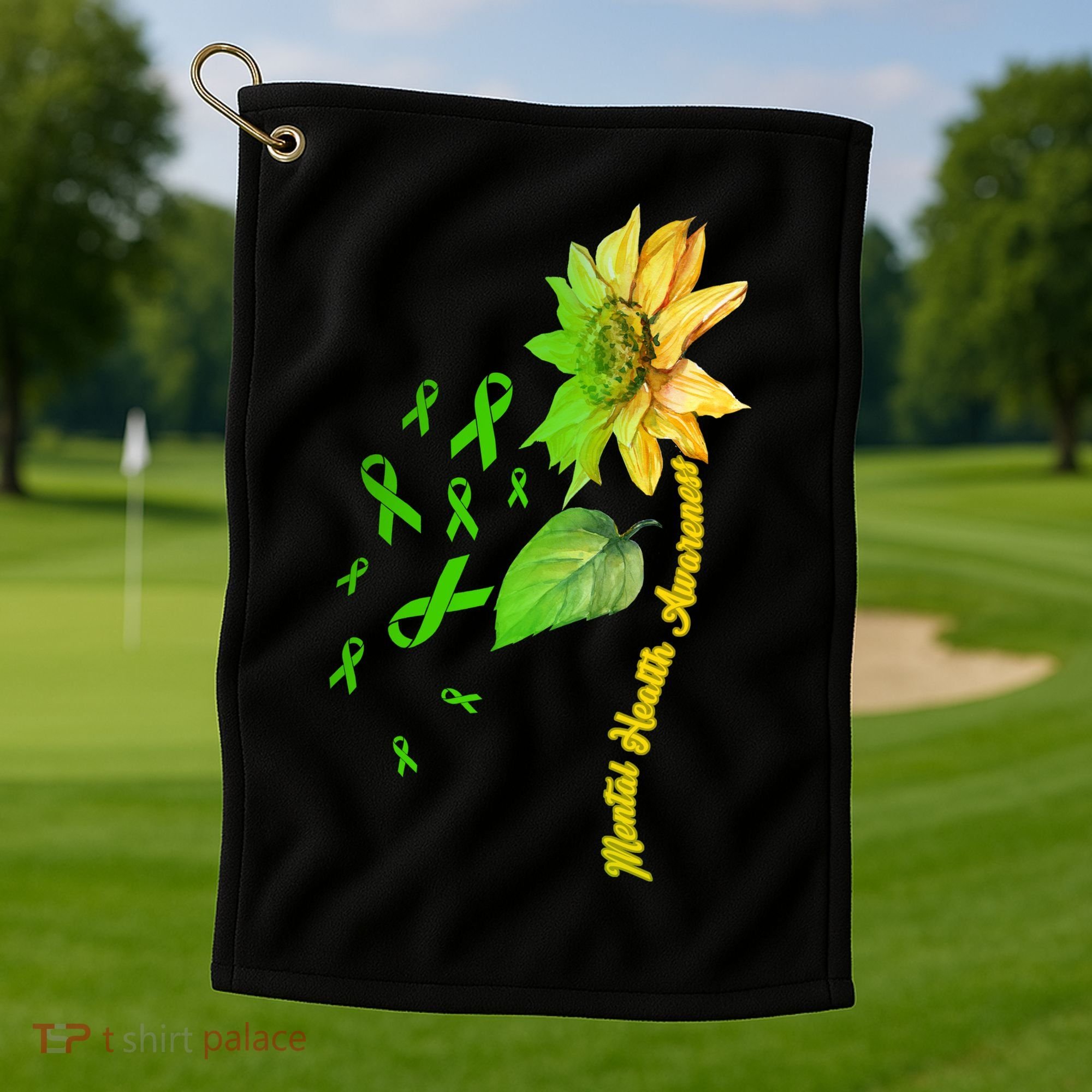 Mental Health Awareness Sunflower Ribbon Golf Towel