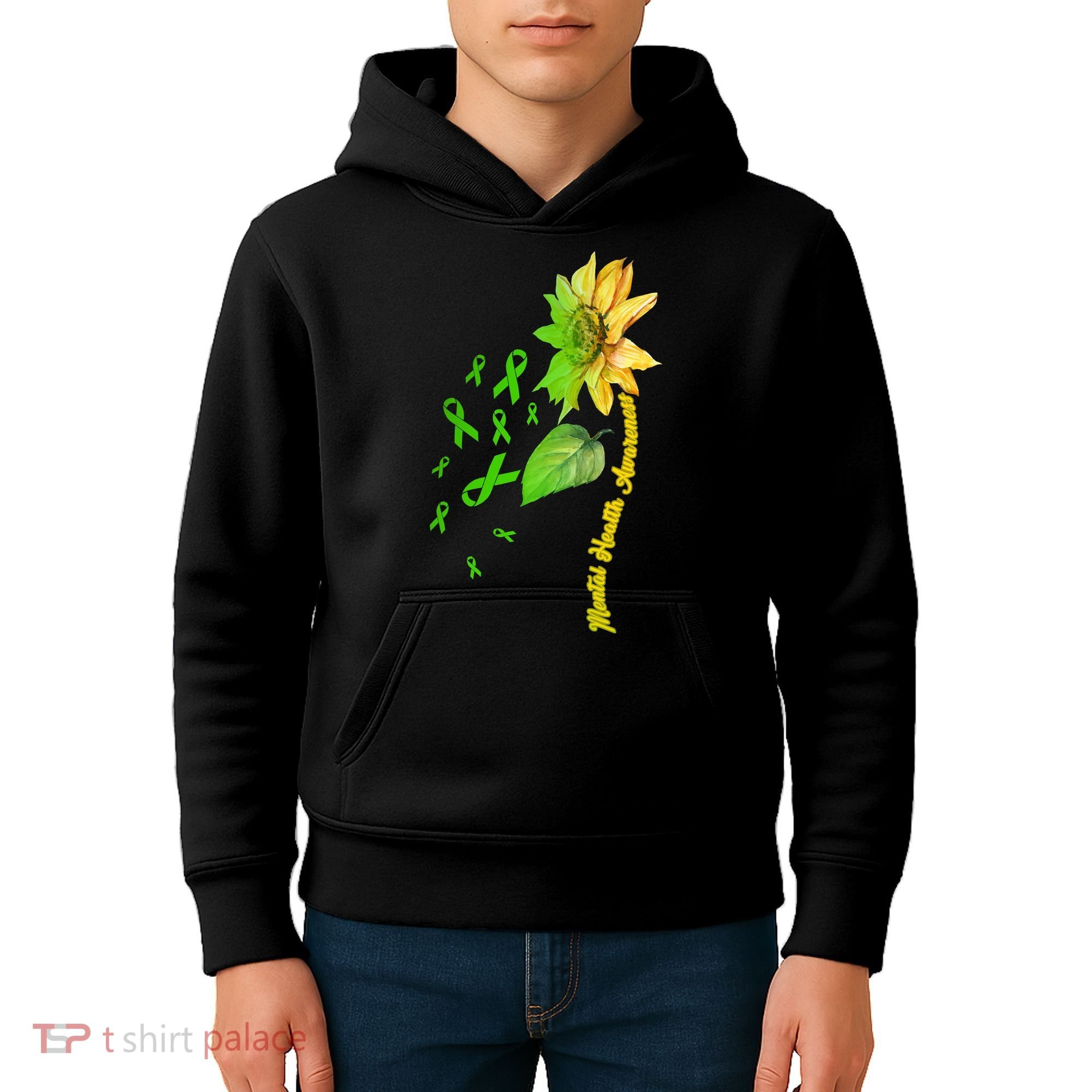 Mental Health Awareness Sunflower Ribbon Kids Hoodie