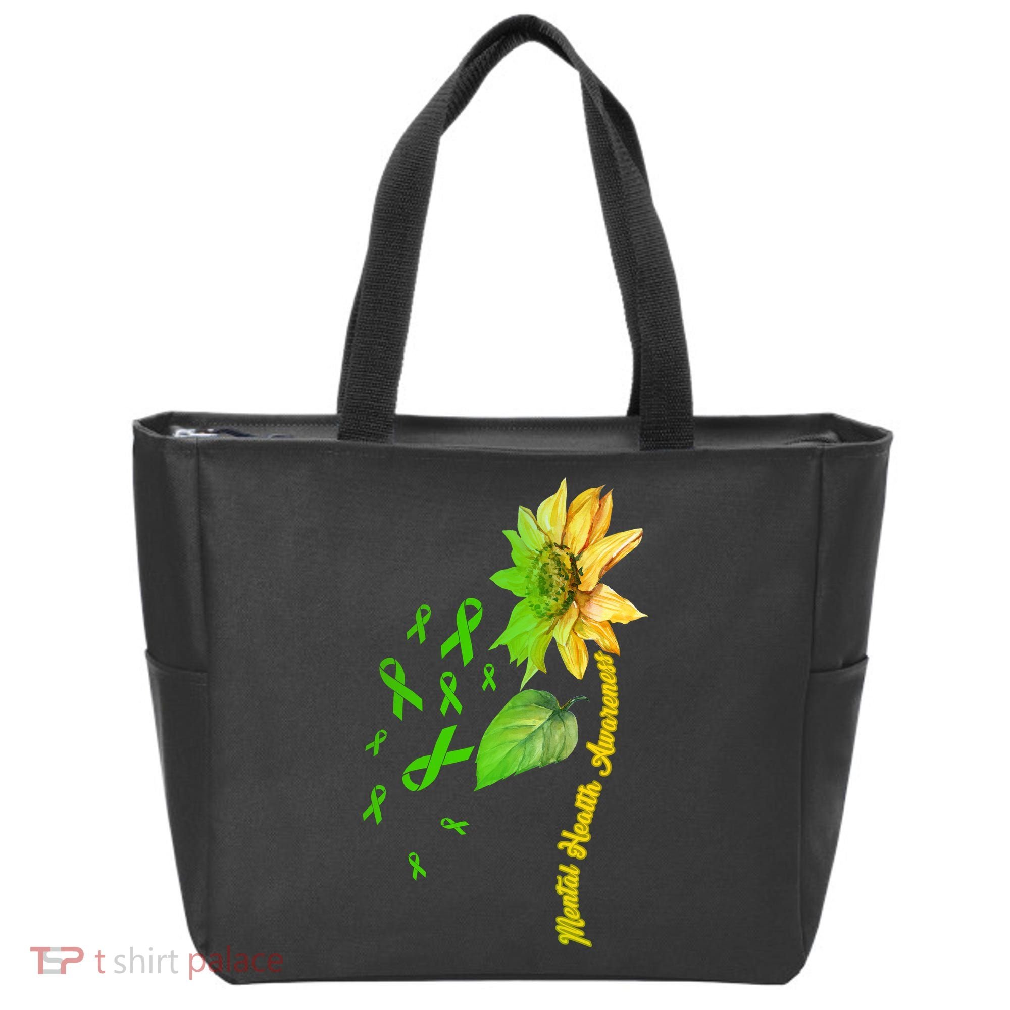 Mental Health Awareness Sunflower Ribbon Tote Bag