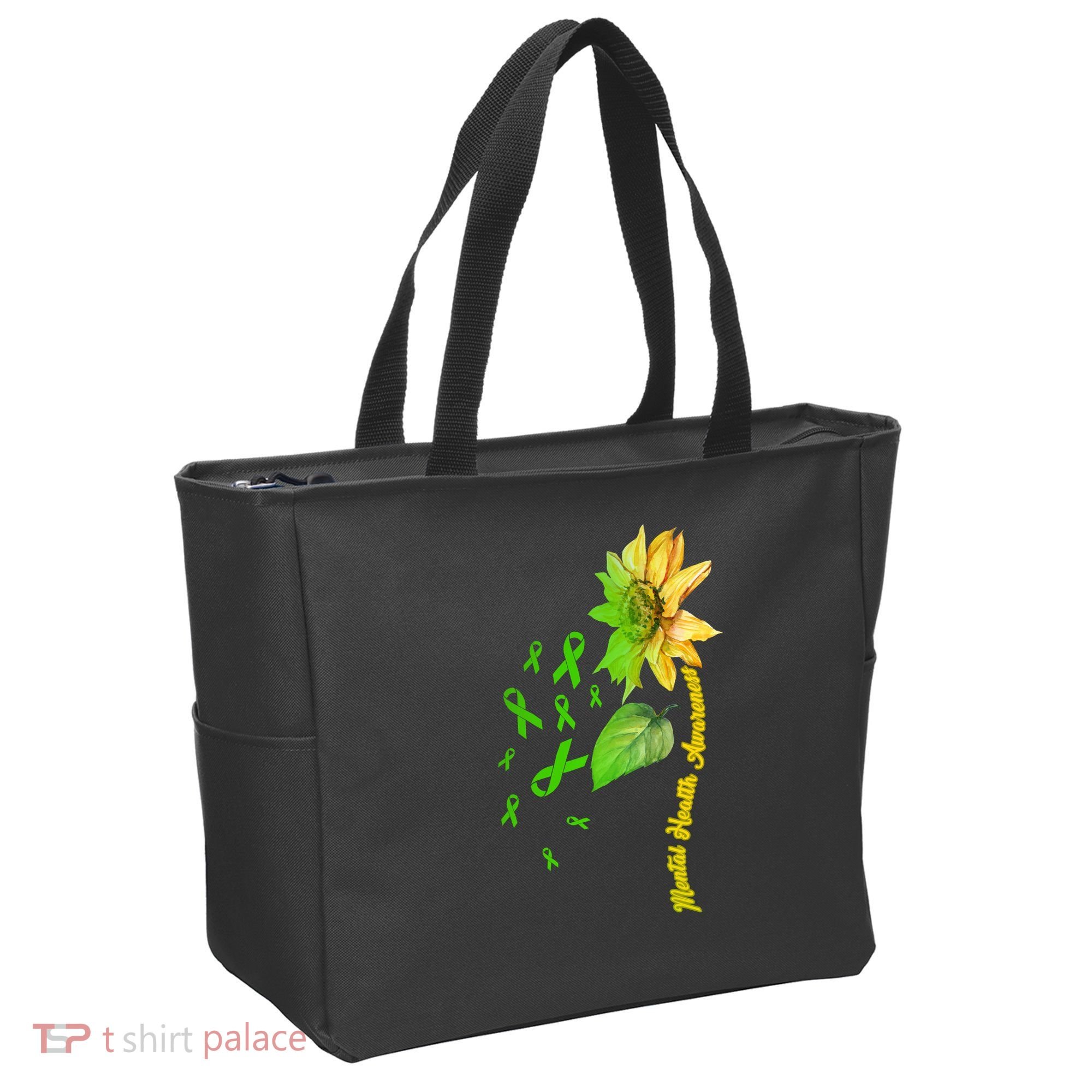 Mental Health Awareness Sunflower Ribbon Tote Bag