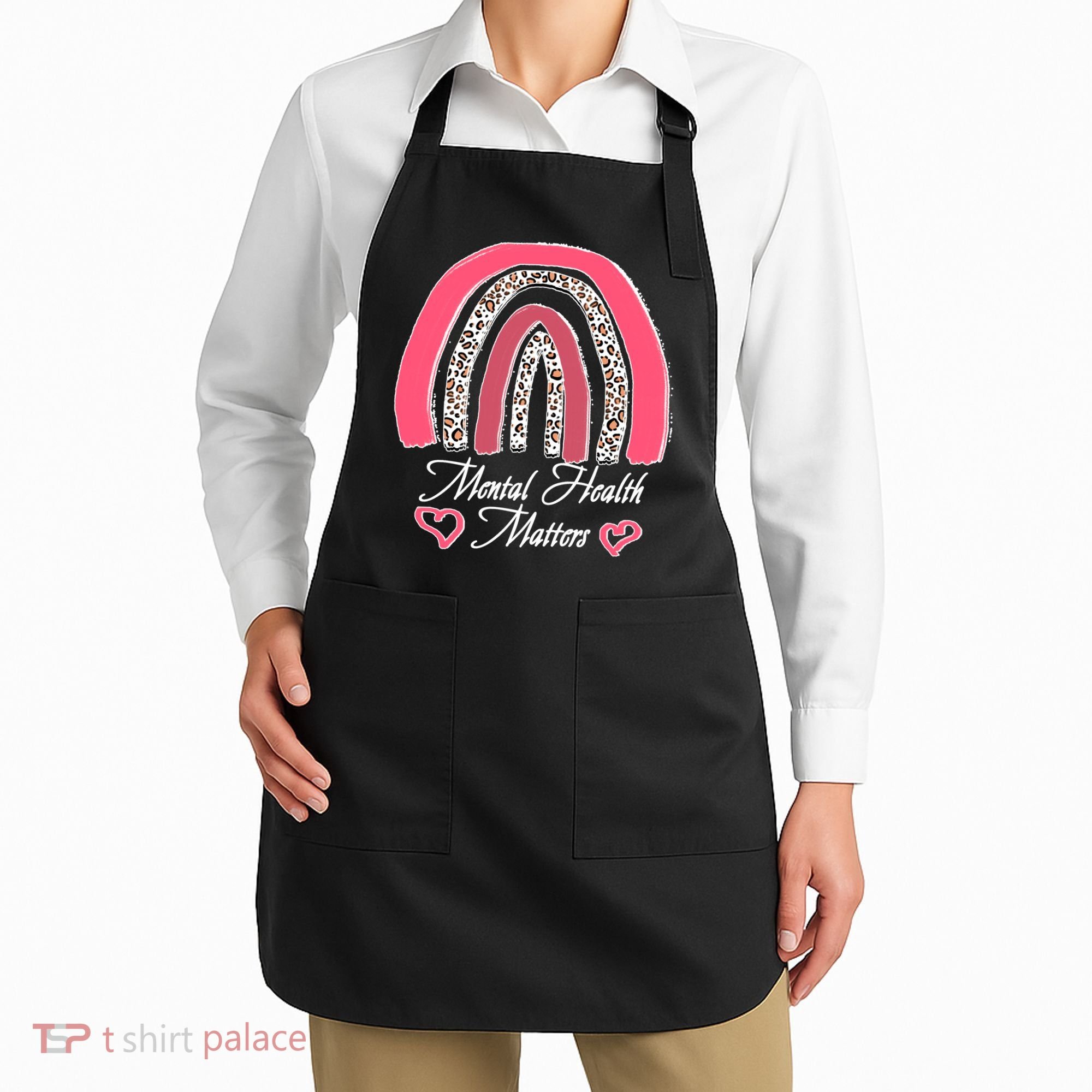 Mental Health Matters Leopard Print Rainbow Apron