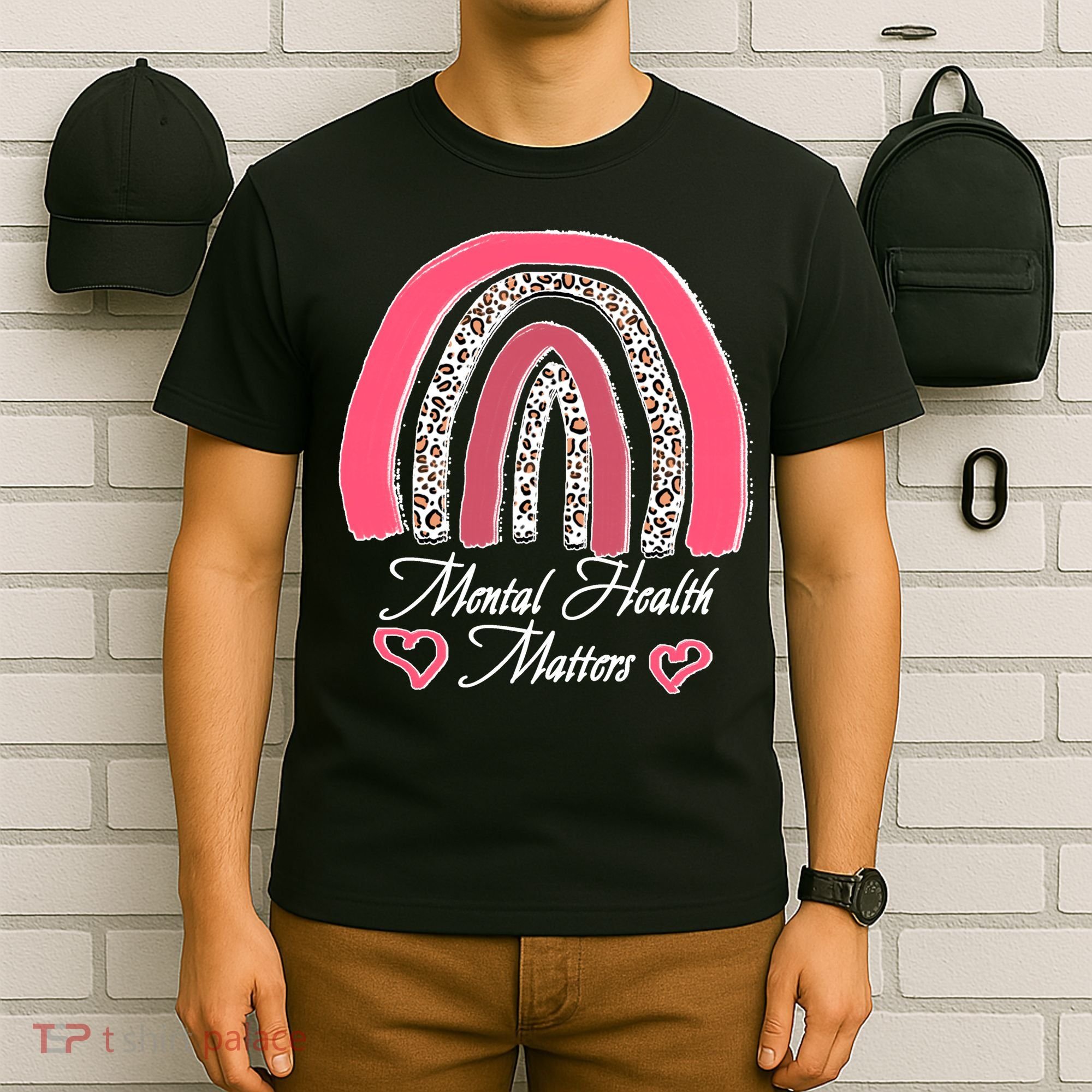 Mental Health Matters Leopard Print Rainbow T-Shirt