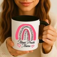 Mental Health Matters Leopard Print Rainbow Coffee Mug thumb 3